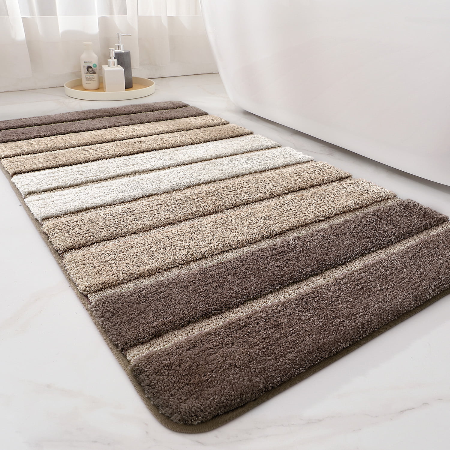 OEAKAY Bath Mat Bathroom Rug Absorbent Non-Slip Washable Shower Floor Mats Small Carpet 16"x24",Turquoise Teal and White