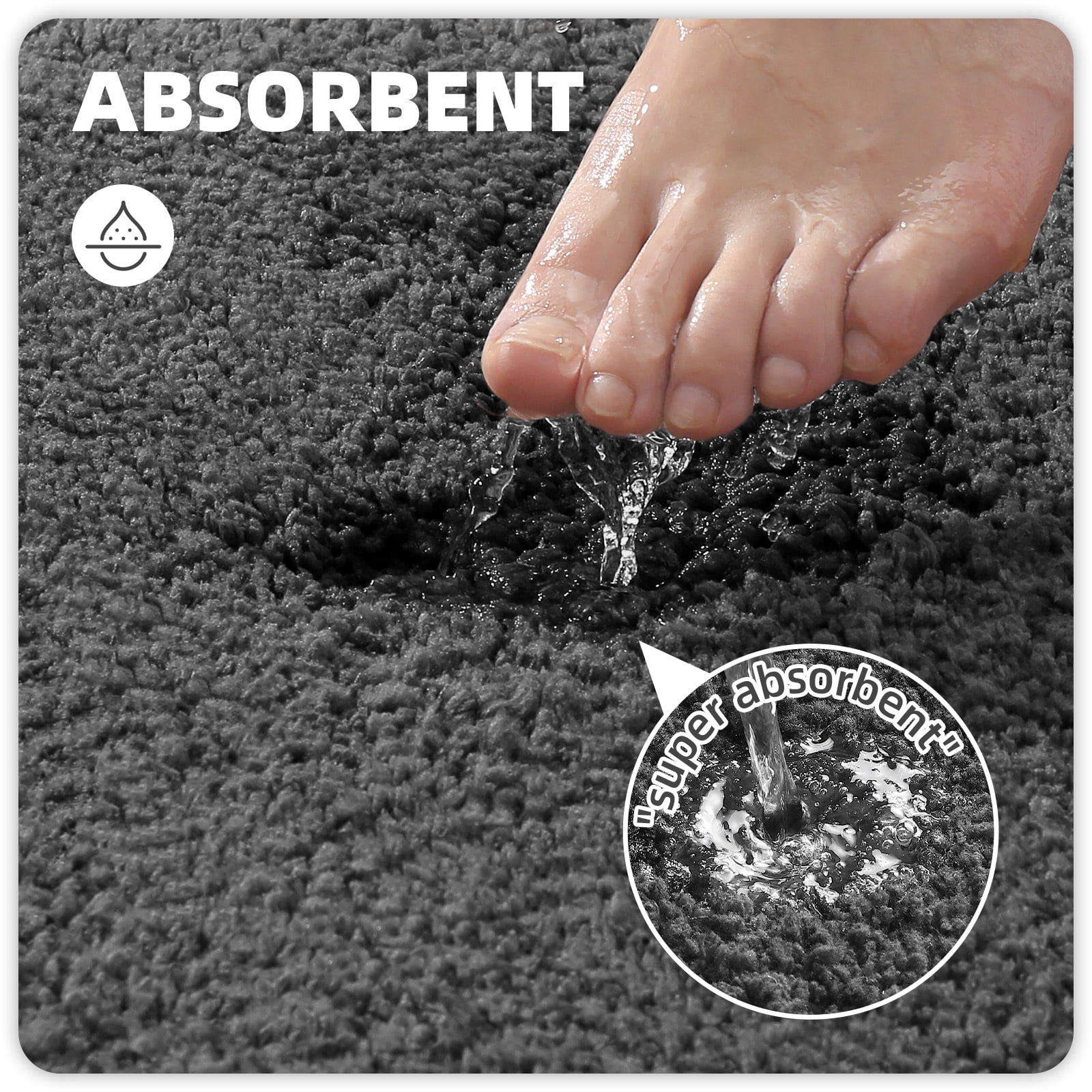 PABUBE Bathroom Rug Non-Slip Bathroom Mat Shag Bath Rugs Microfiber, Absorbent Bath Mat, Machine Washable,17"x24",White