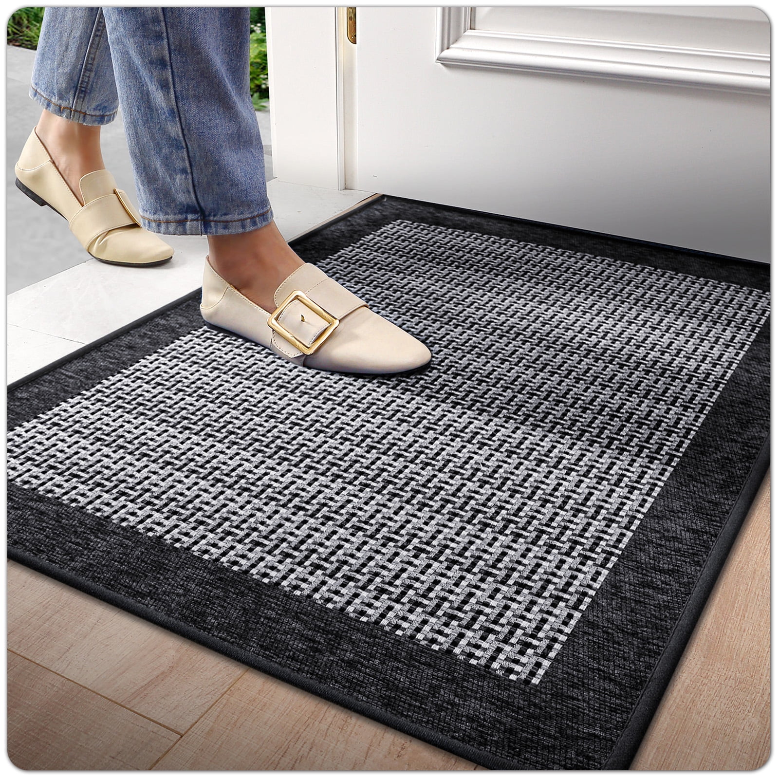 OEAKAY Door Mat Indoor Entrance Mat, Front Insider Outside Doormat, Non-Slip Washable Absorbent Low-Profile Entryway Rugs Entrance Welcome Mat, Gray Door Mat, Cross Knit Door Mat