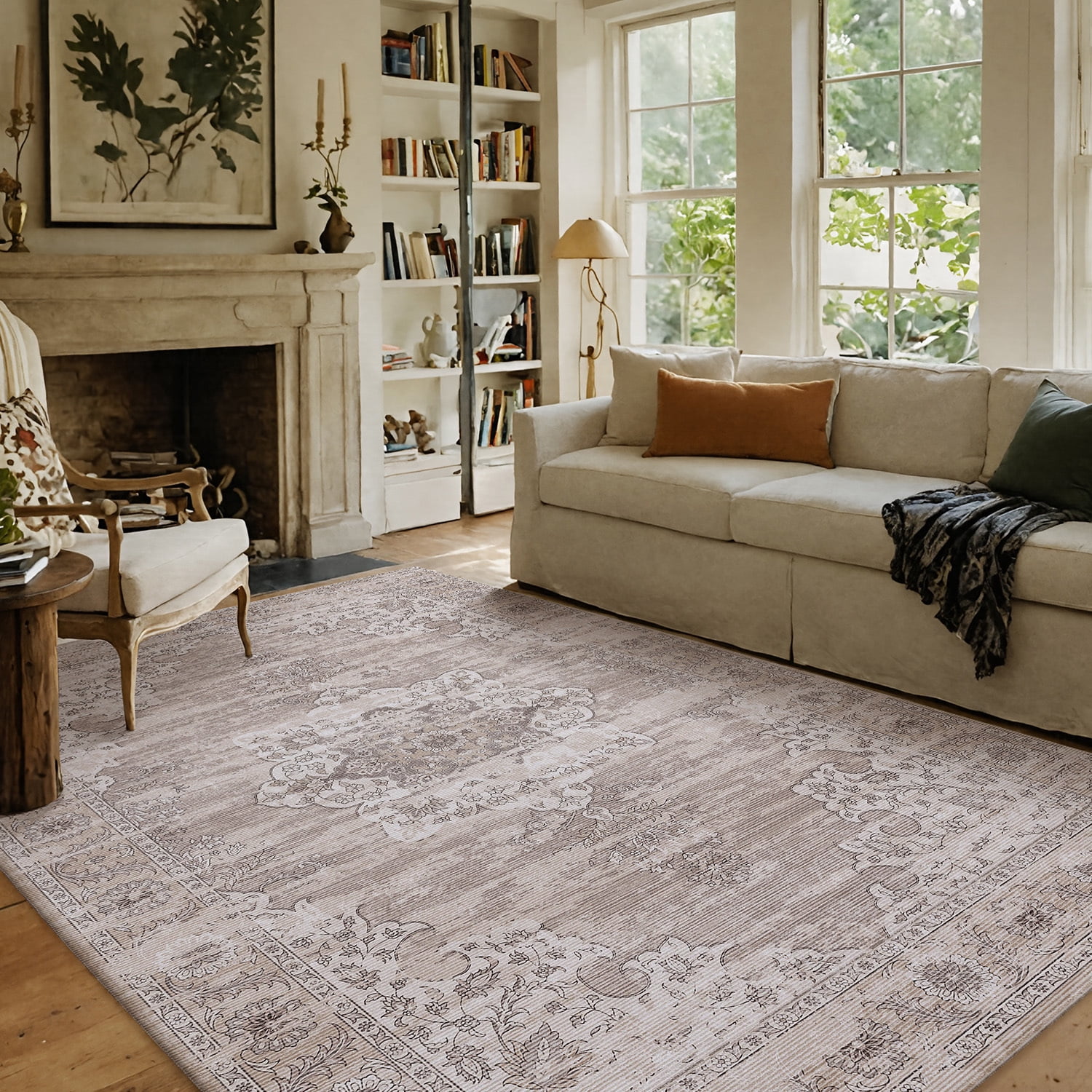 PABUBE Area Rugs Living Room, Low Pile Boho Rugs Non Slips Bedroom Rugs, Large Retro Carpet Abstract Vintage Living Room Rug