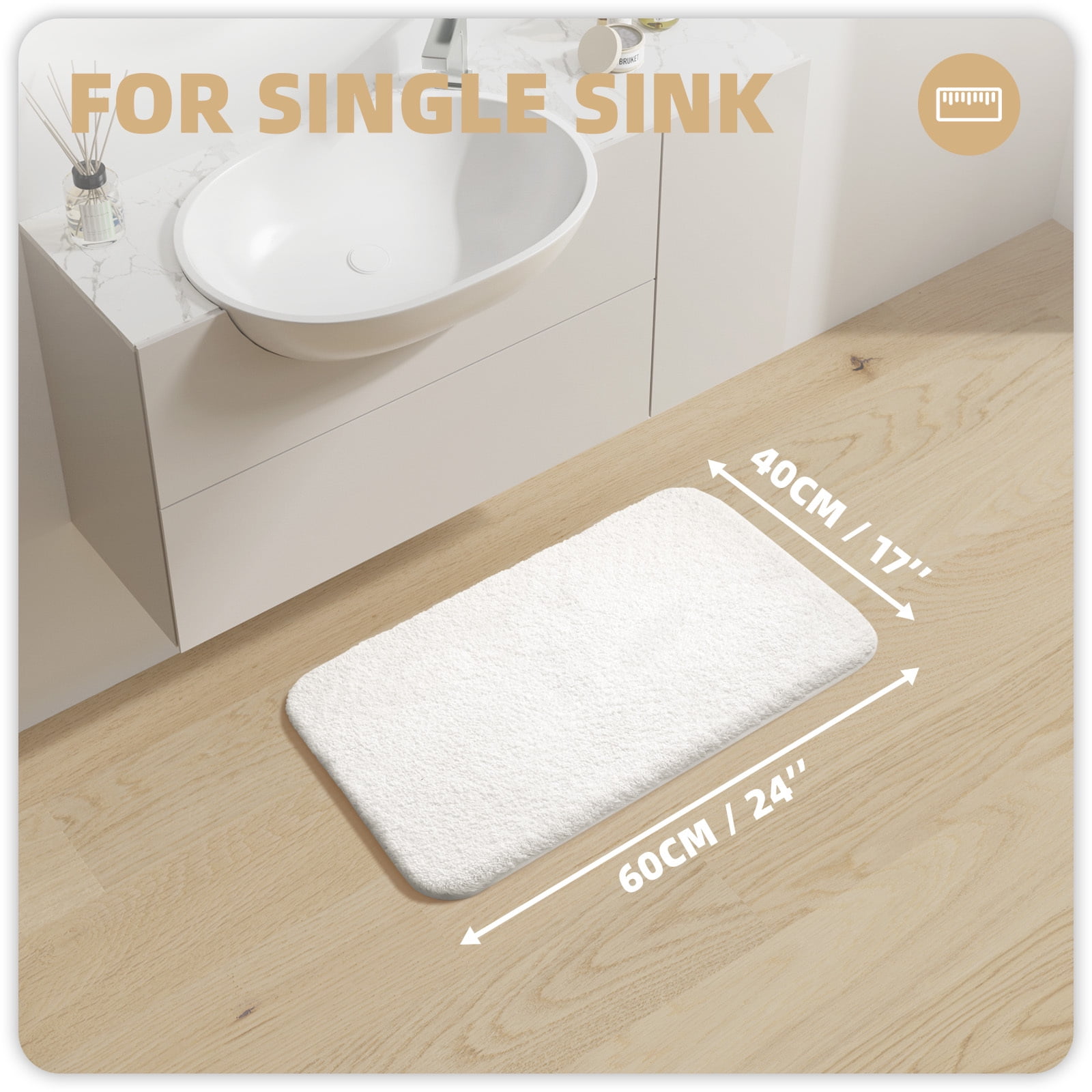PABUBE Bathroom Rug Non-Slip Bathroom Mat Shag Bath Rugs Microfiber, Absorbent Bath Mat, Machine Washable,17"x24",White