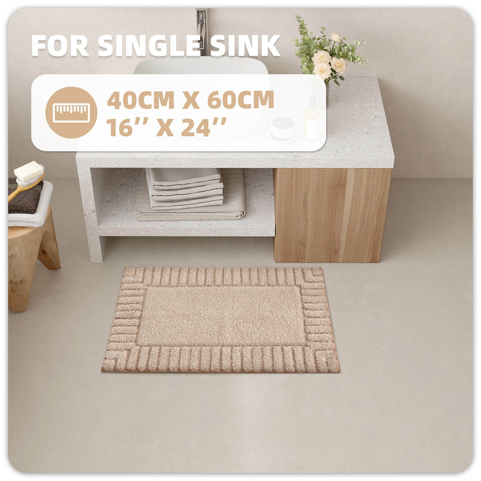 PABUBE Bathroom Rugs, Absorbent Bath Mats Rugs for Bathroom Floor Non Slip Non Skid, Soft Shag Microfiber Machine Washable Shower Bath Mat for Bathroom Decor