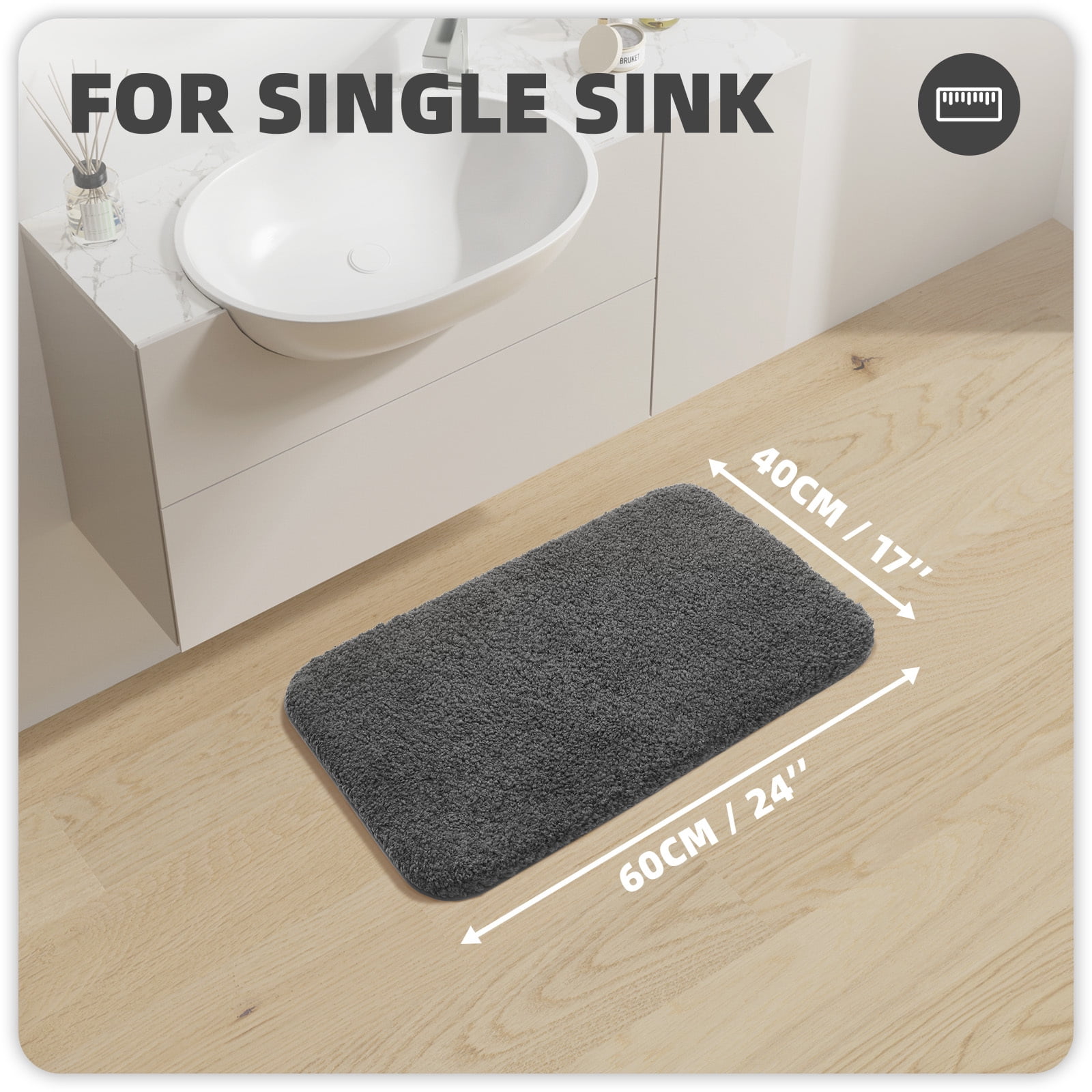 PABUBE Bathroom Rug Non-Slip Bathroom Mat Shag Bath Rugs Microfiber, Absorbent Bath Mat, Machine Washable,17"x24",White