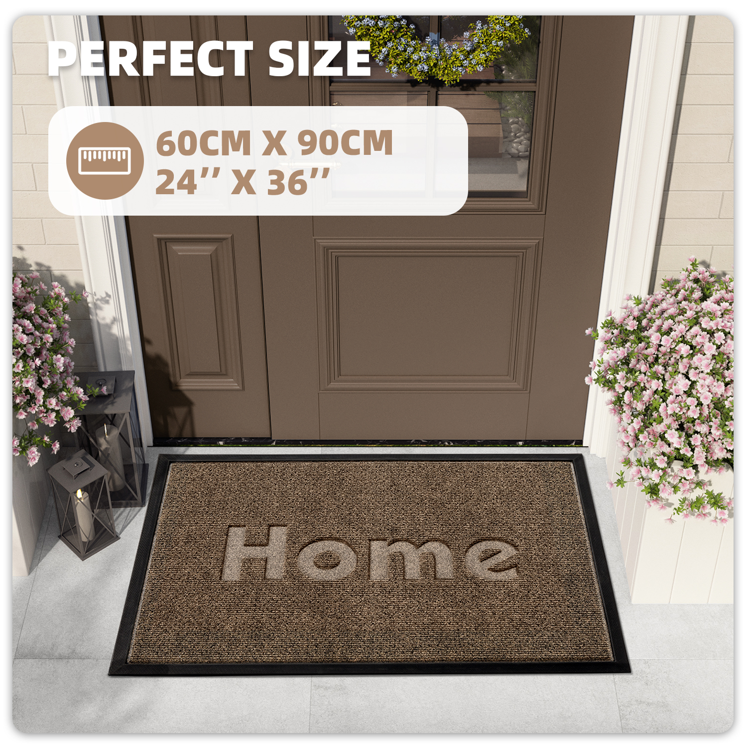 PABUBE Outdoor Mat Non Slip Heavy Duty Doormat Welcome Mats for Outside Low Profile Front Dirt Trapper Door Mat for Outdoor Decor with Rubber Backing
