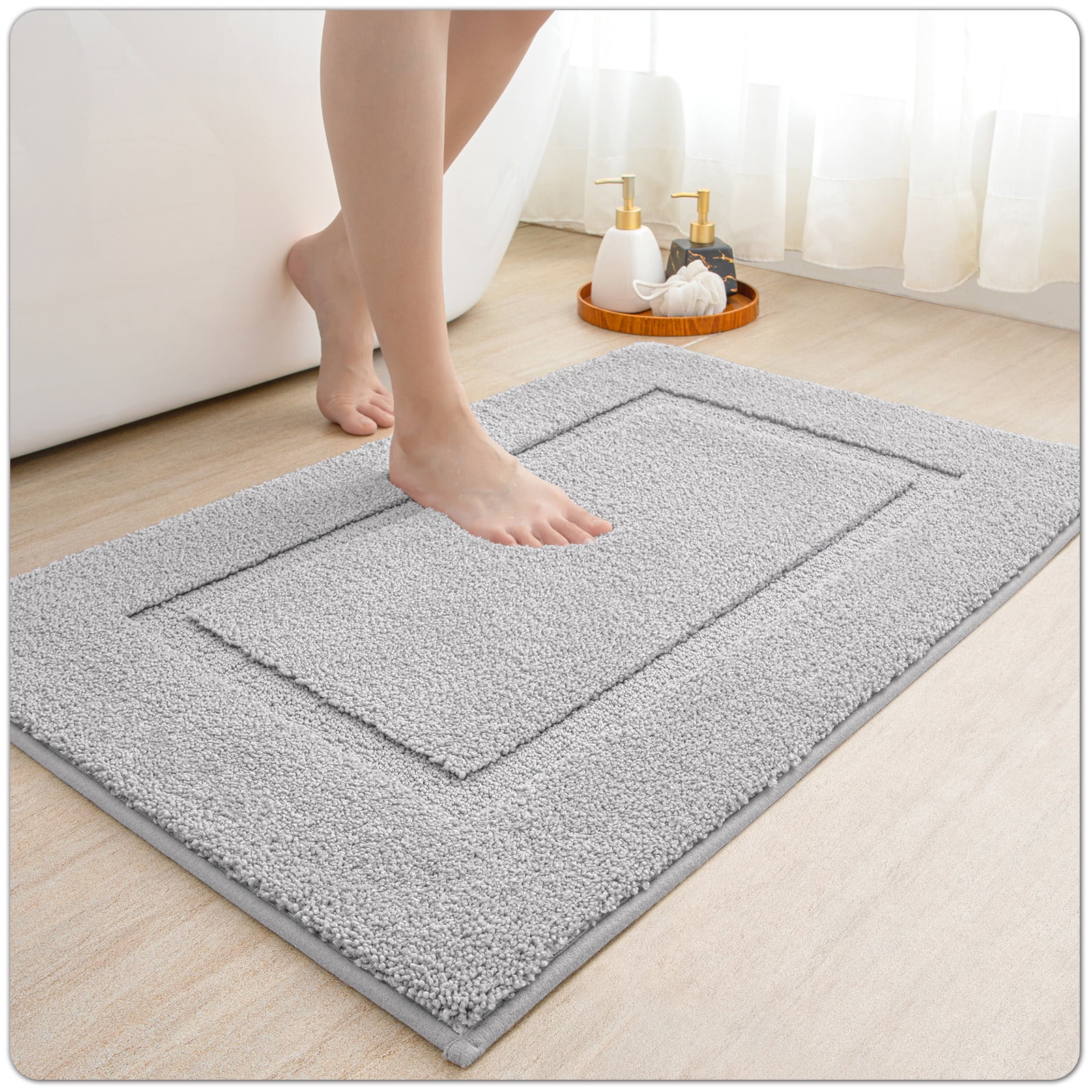 OEAKAY Bathroom Rug, Super Absorbent Bathroom Mat and Rug, Premium Microfiber Shag Bath Rug, Non-Slip Bath Mat for Bathroom Floor Machine Washable (24"x16", Beige)