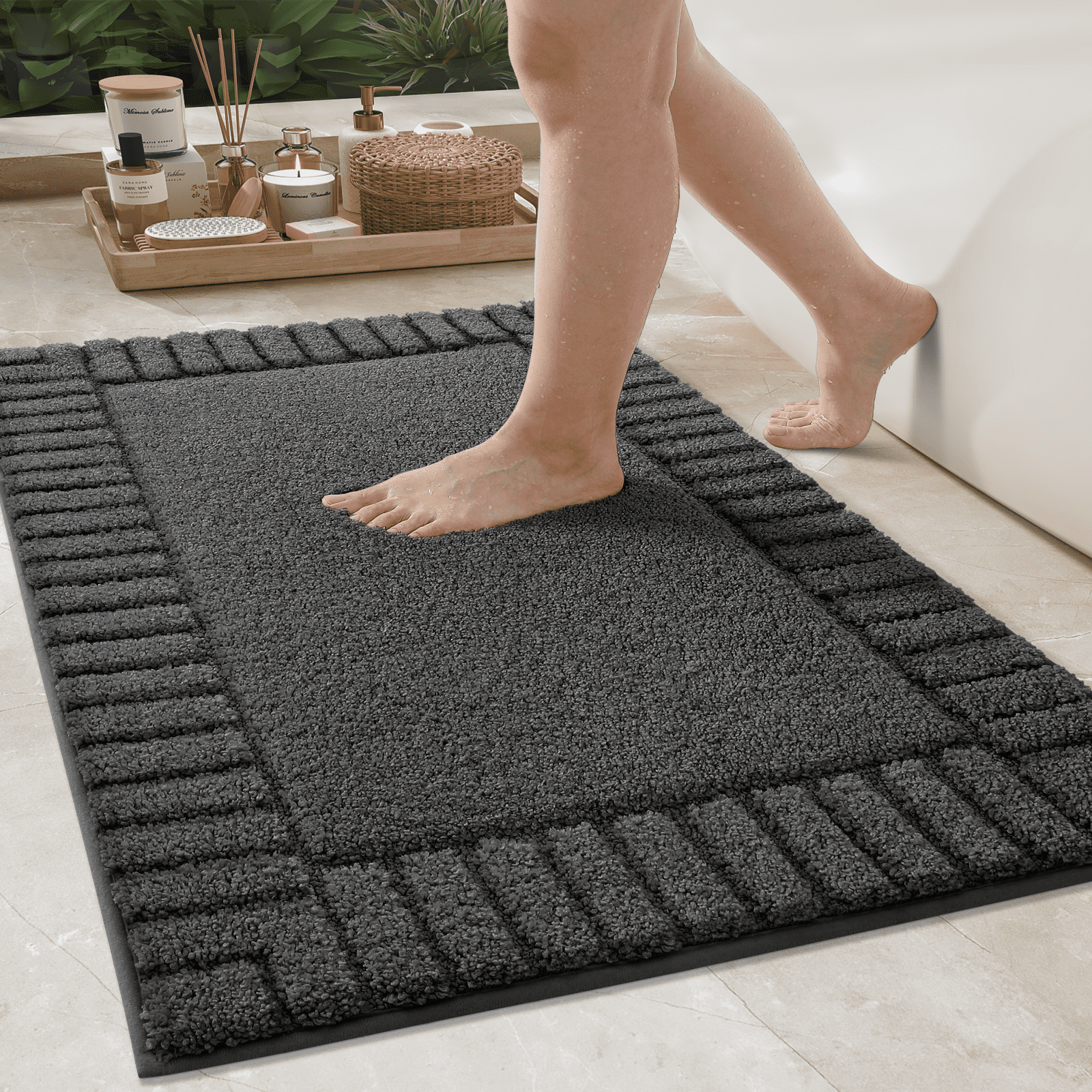 OEAKAY Bath Rug and Mat, Non-Slip Bathroom Rug, Absorbent Washable Bathroom Rugs, Shower Bathmat Carpet Mats, 16"x24" White