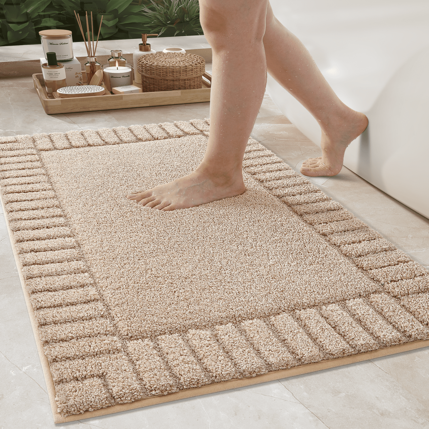 OEAKAY Bath Rug and Mat, Non-Slip Bathroom Rug, Absorbent Washable Bathroom Rugs, Shower Bathmat Carpet Mats, 16"x24" White