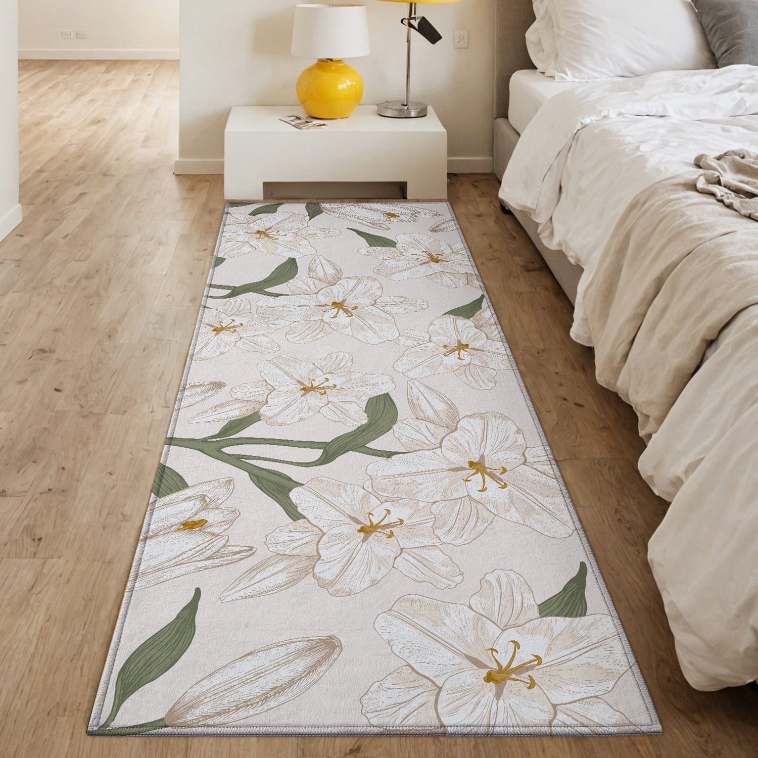 PABUBE Area Rugs for Bedroom,Vintage Bedroom Rug Washable,Non Slip Washable Rugs Retro Indoor Rug,Low Pile Soft Light Floral Print Floor Carpet for Living Room,Dining Room,Nursery,Home Office