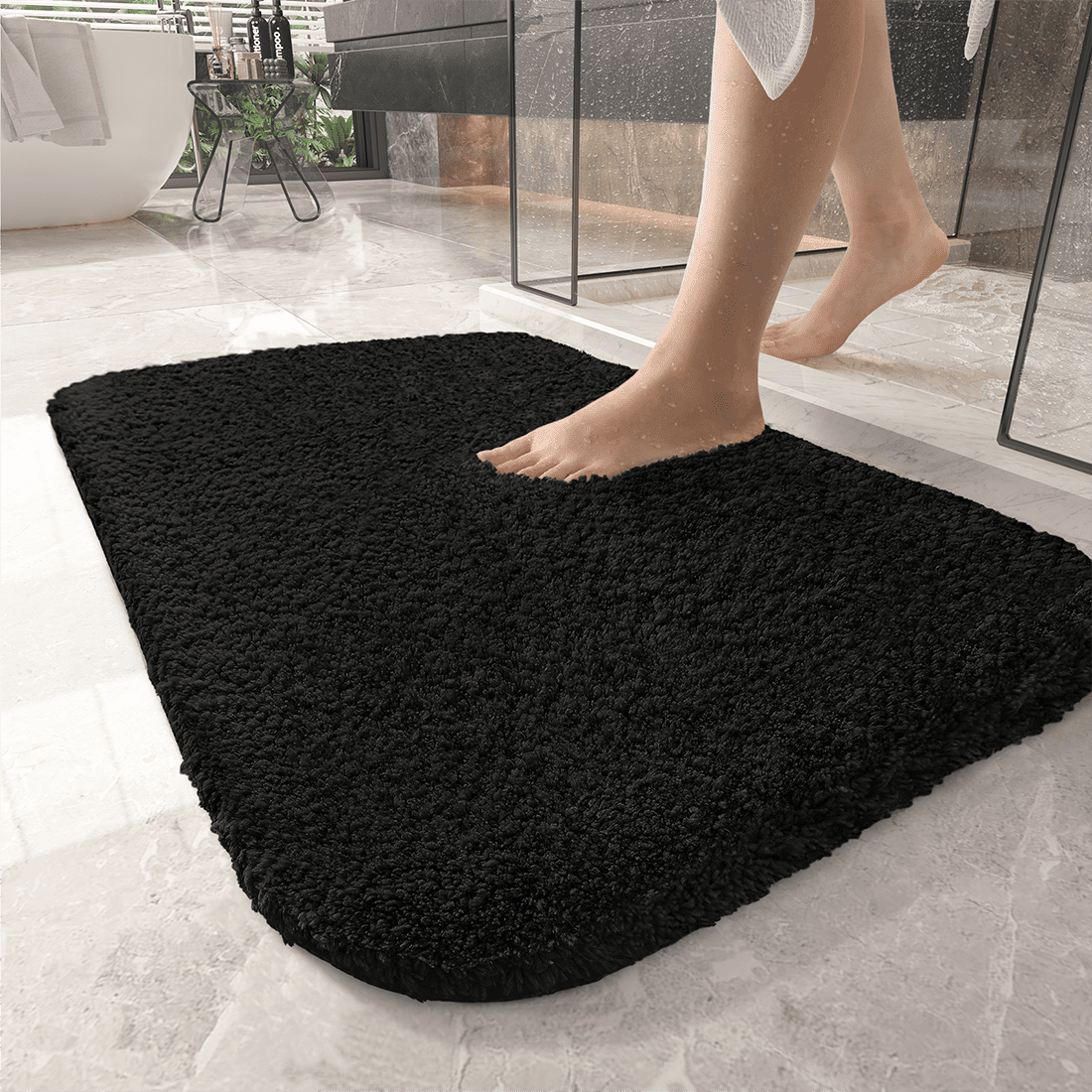 PABUBE Bathroom Rug Non-Slip Bathroom Mat Shag Bath Rugs Microfiber, Absorbent Bath Mat, Machine Washable,17"x24",White