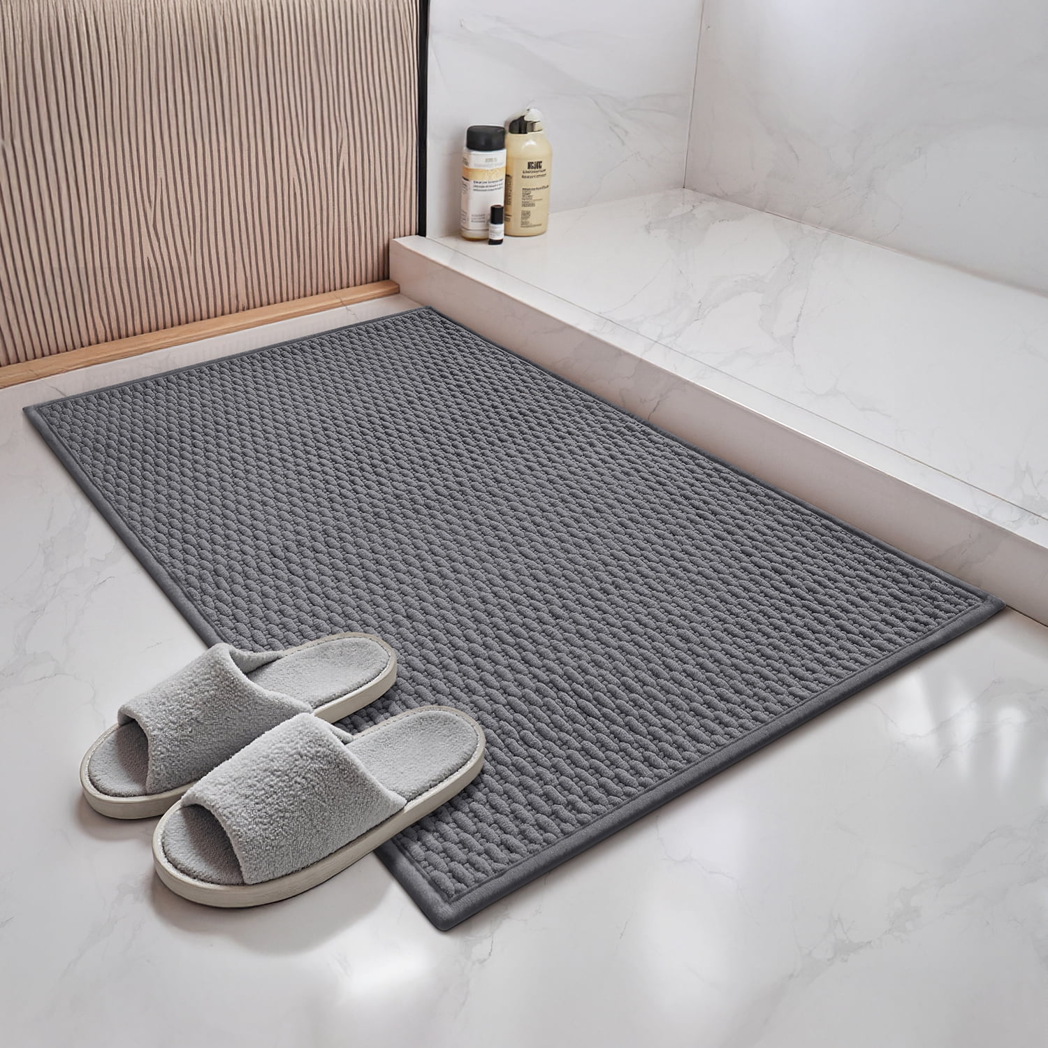 PABUBE Soft Woven Chenille Bathroom Rug, Non-Slip and Absorbent Bath Mat for Bathroom Floor, Machine Washable, Quick Drying