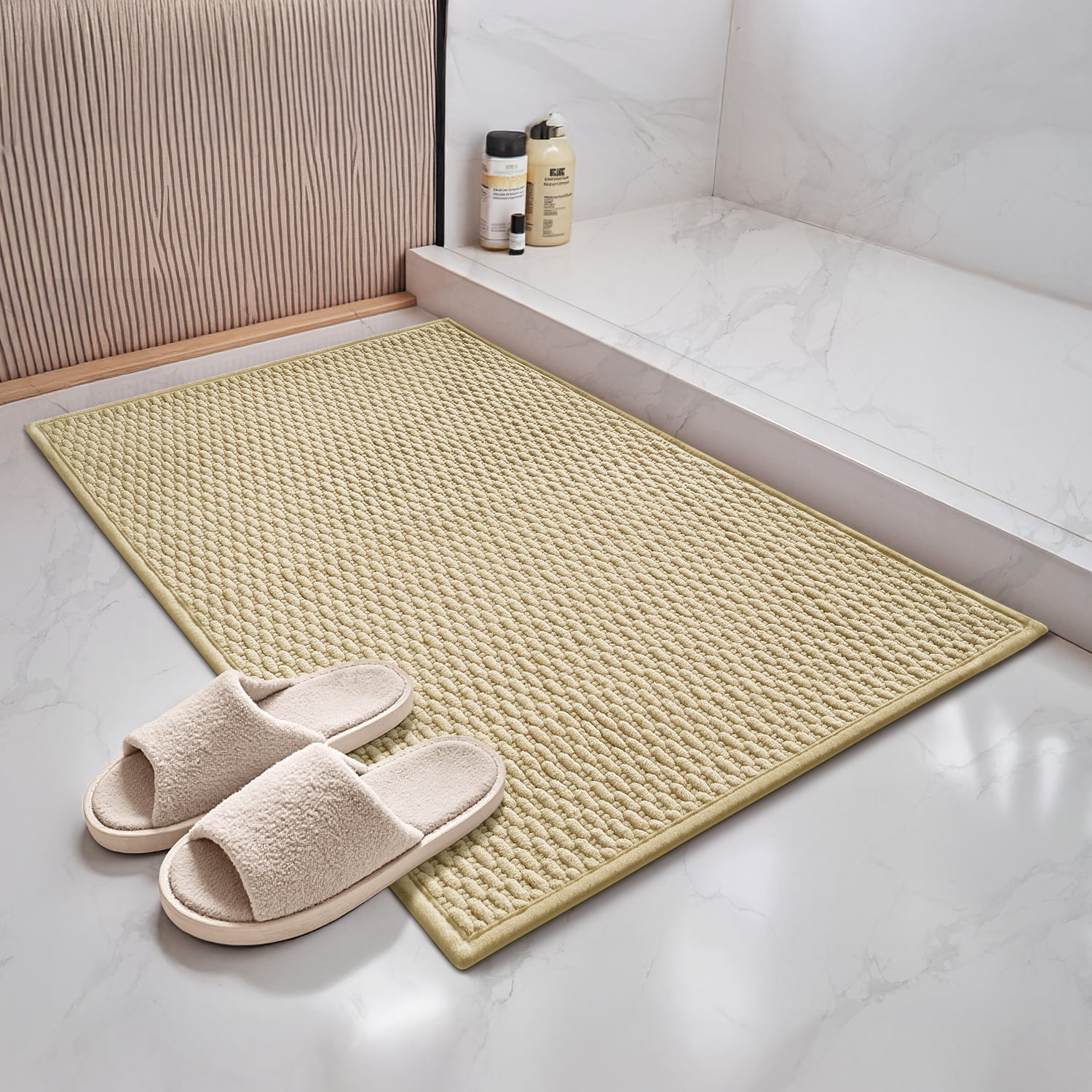 PABUBE Soft Woven Chenille Bathroom Rug, Non-Slip and Absorbent Bath Mat for Bathroom Floor, Machine Washable, Quick Drying