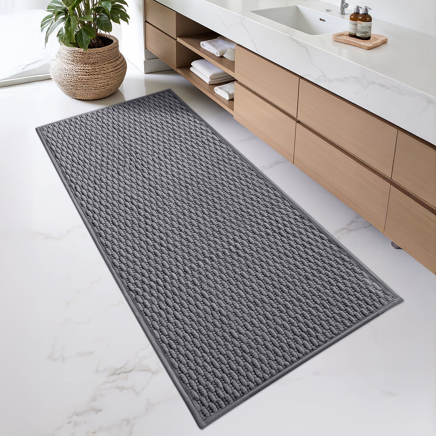 PABUBE Soft Woven Chenille Bathroom Rug, Non-Slip and Absorbent Bath Mat for Bathroom Floor, Machine Washable, Quick Drying