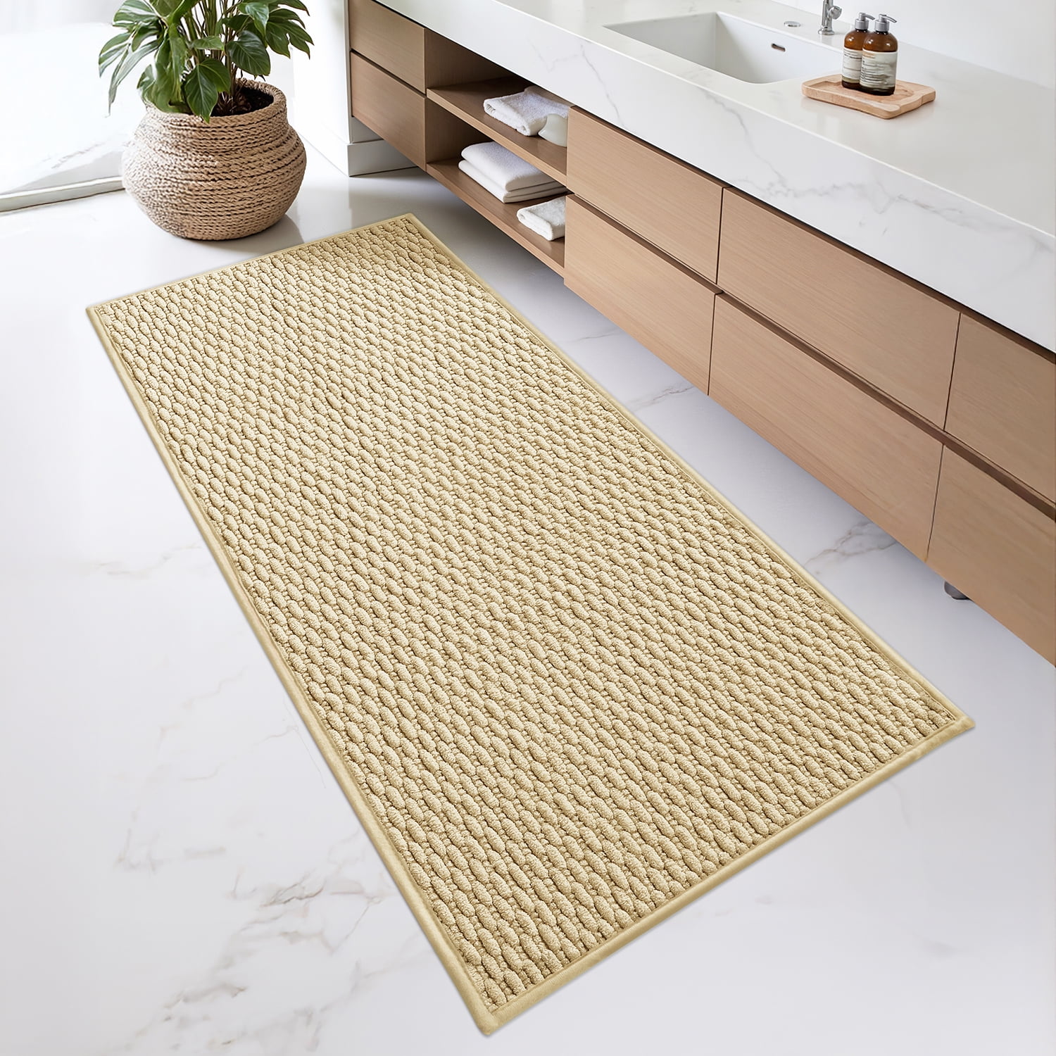 PABUBE Soft Woven Chenille Bathroom Rug, Non-Slip and Absorbent Bath Mat for Bathroom Floor, Machine Washable, Quick Drying