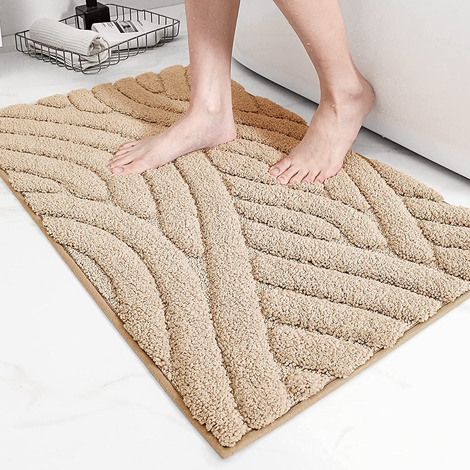 PABUBE Bathroom Rug, Soft Absorbent Bathroom Mat, Non Slip Shag Bath Rug, Machine Washable Bath Mat