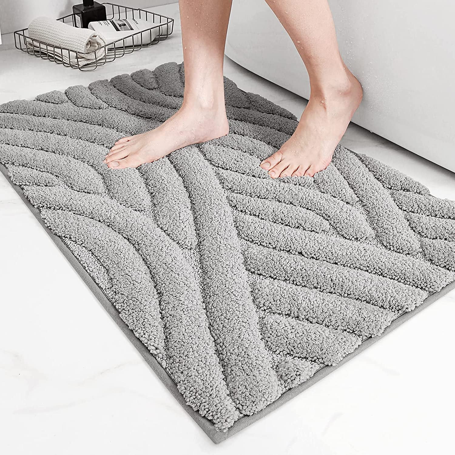 PABUBE Bathroom Rug, Soft Absorbent Bathroom Mat, Non Slip Shag Bath Rug, Machine Washable Bath Mat