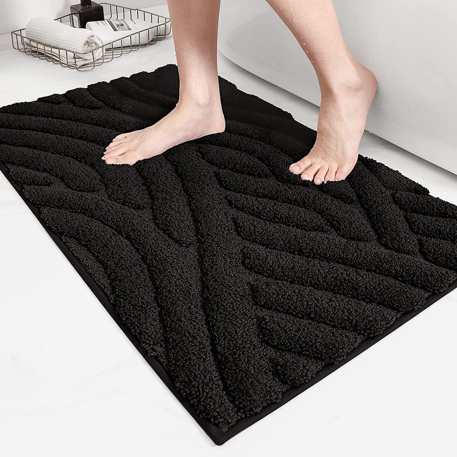 PABUBE Bathroom Rug, Soft Absorbent Bathroom Mat, Non Slip Shag Bath Rug, Machine Washable Bath Mat