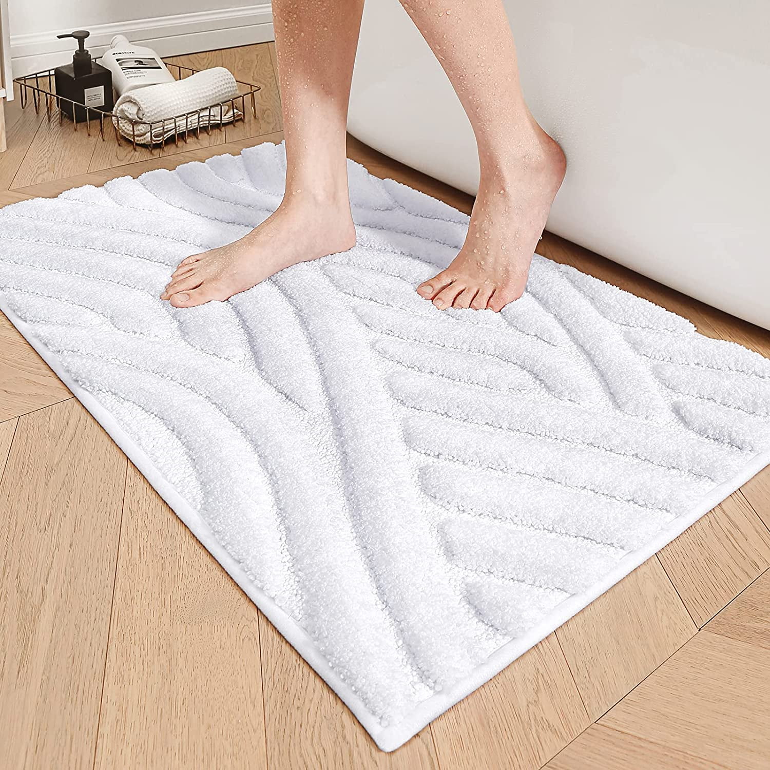 PABUBE Bathroom Rug, Soft Absorbent Bathroom Mat, Non Slip Shag Bath Rug, Machine Washable Bath Mat