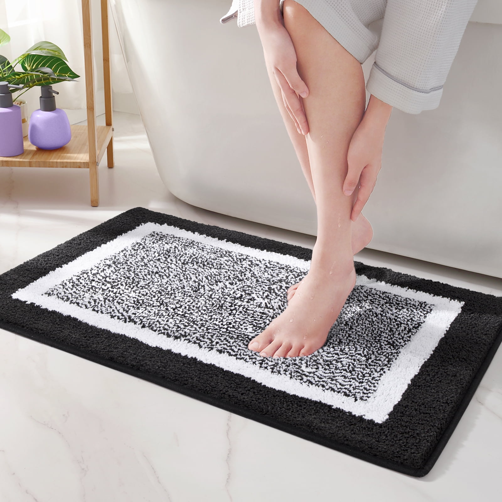 PABUBE Bathroom Rug, Soft Absorbent Bathroom Mat and Bath Mat, Premium Microfiber Shag Bath Rug Machine Washable