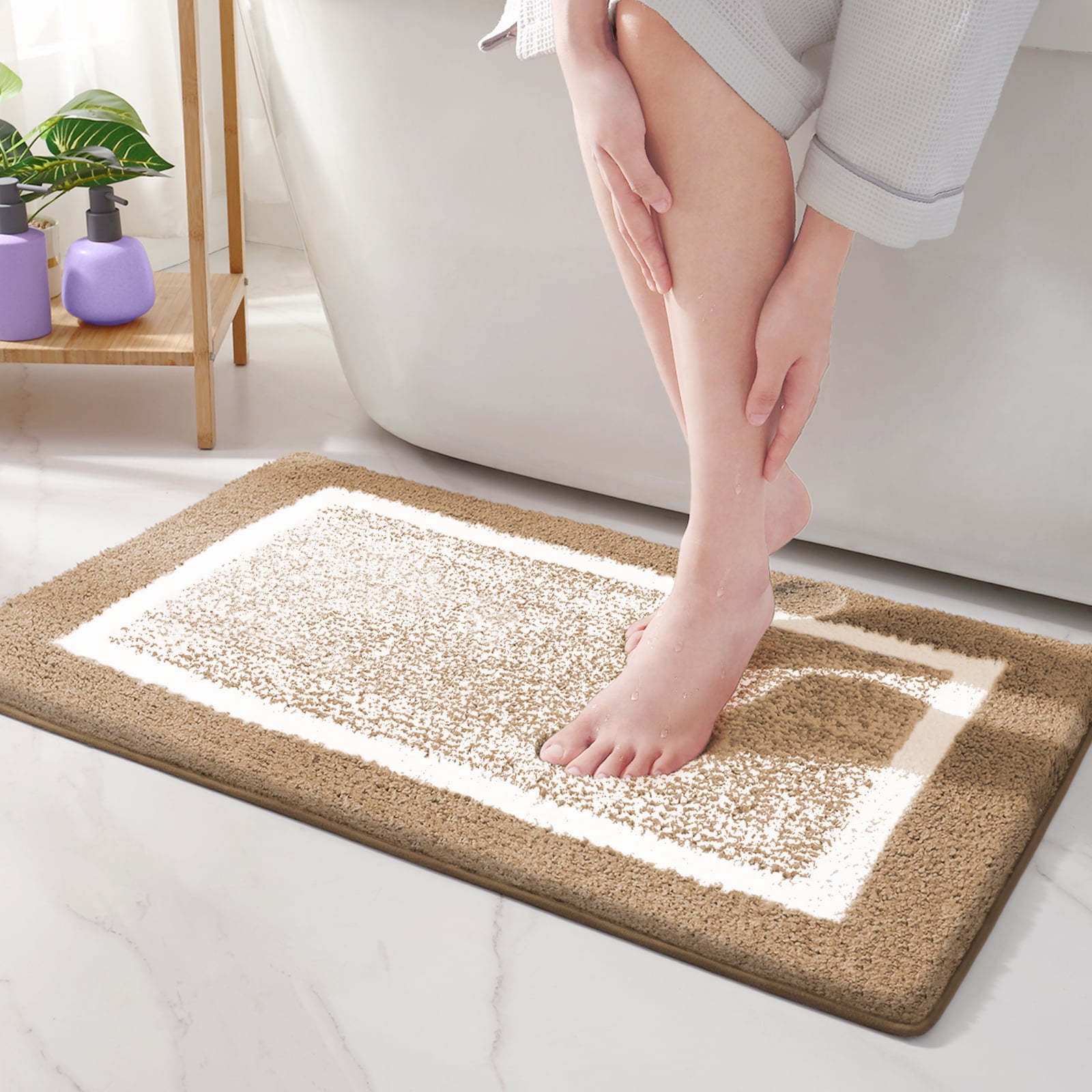 PABUBE Bathroom Rug, Soft Absorbent Bathroom Mat and Bath Mat, Premium Microfiber Shag Bath Rug Machine Washable