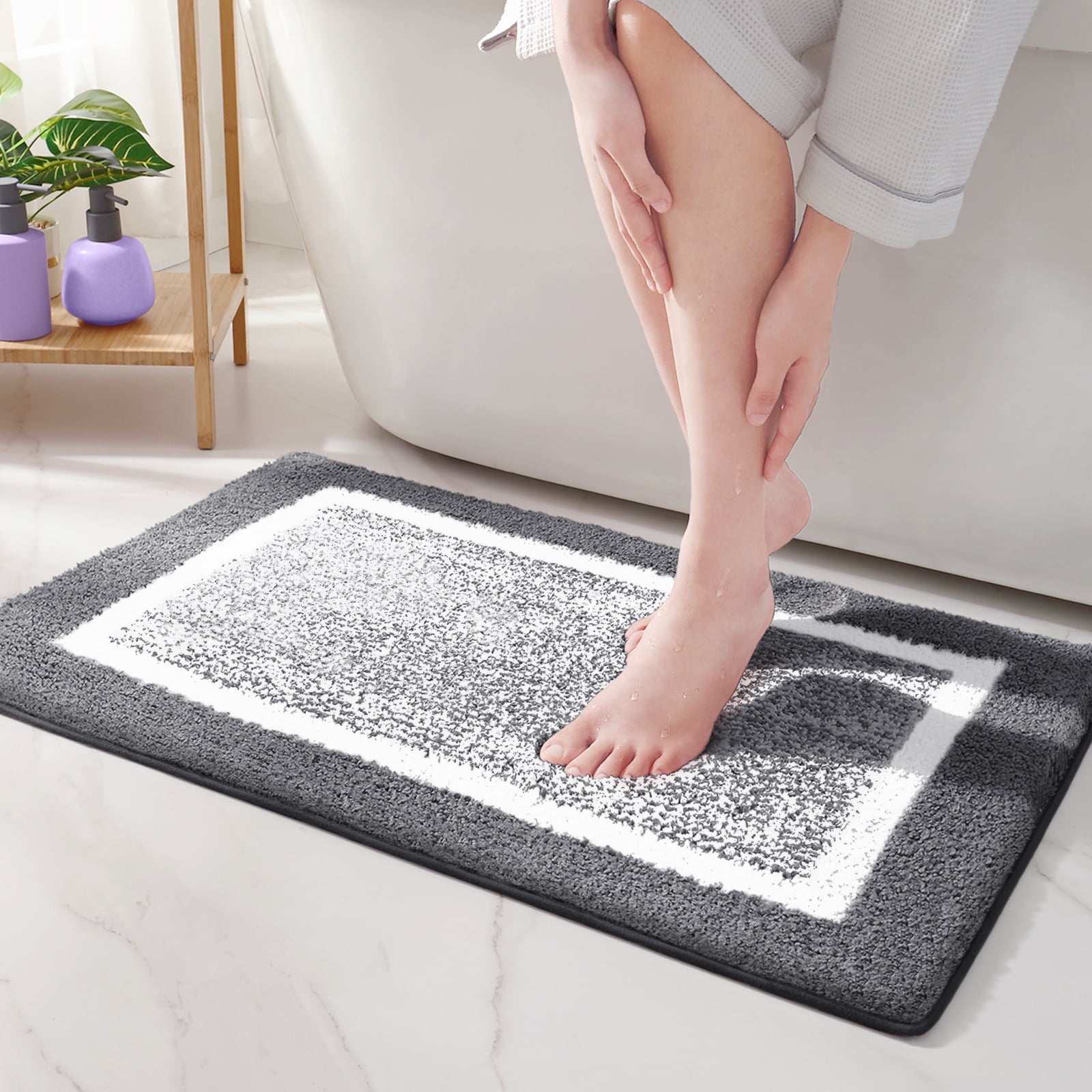 PABUBE Bathroom Rug, Soft Absorbent Bathroom Mat and Bath Mat, Premium Microfiber Shag Bath Rug Machine Washable