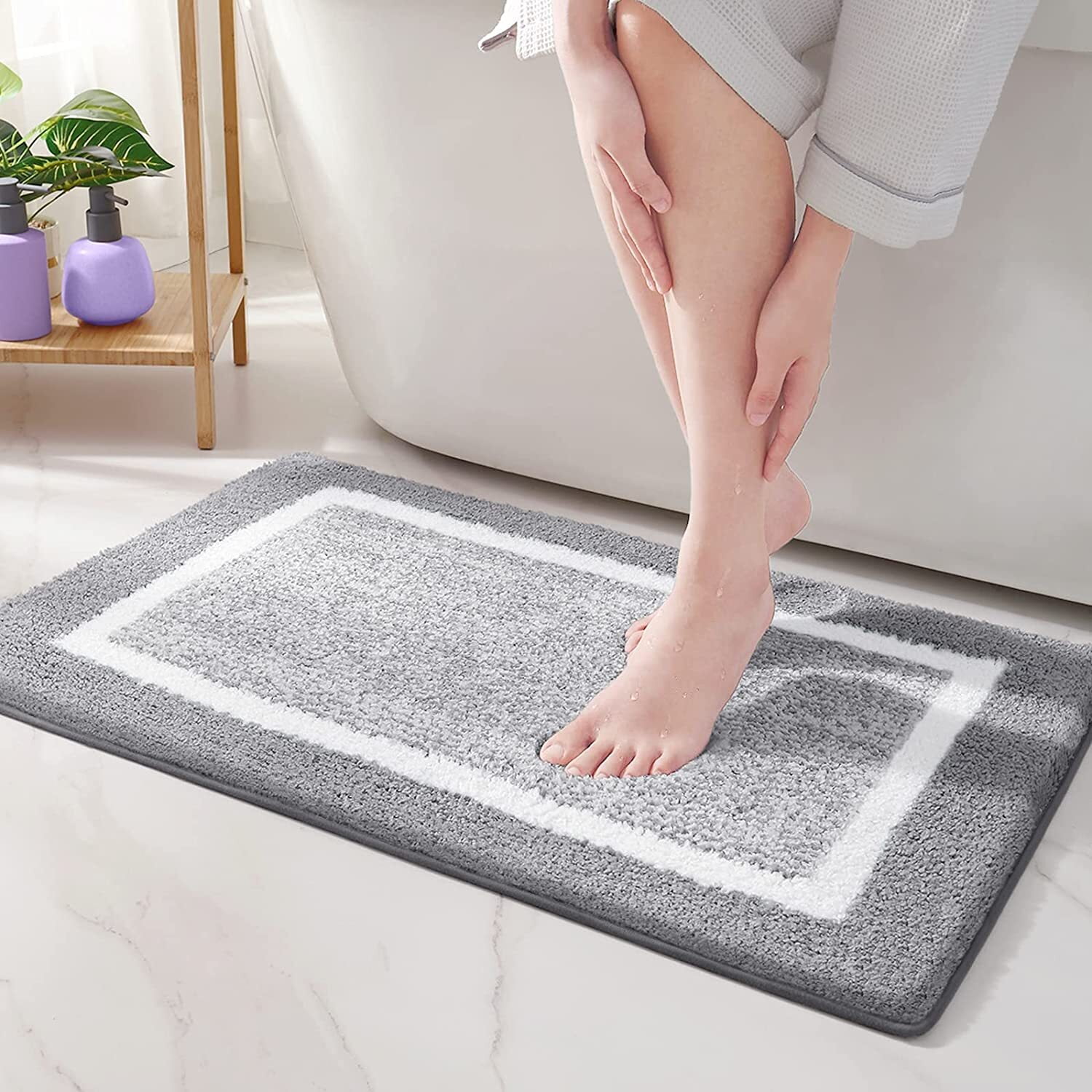 PABUBE Bathroom Rug, Soft Absorbent Bathroom Mat and Bath Mat, Premium Microfiber Shag Bath Rug Machine Washable