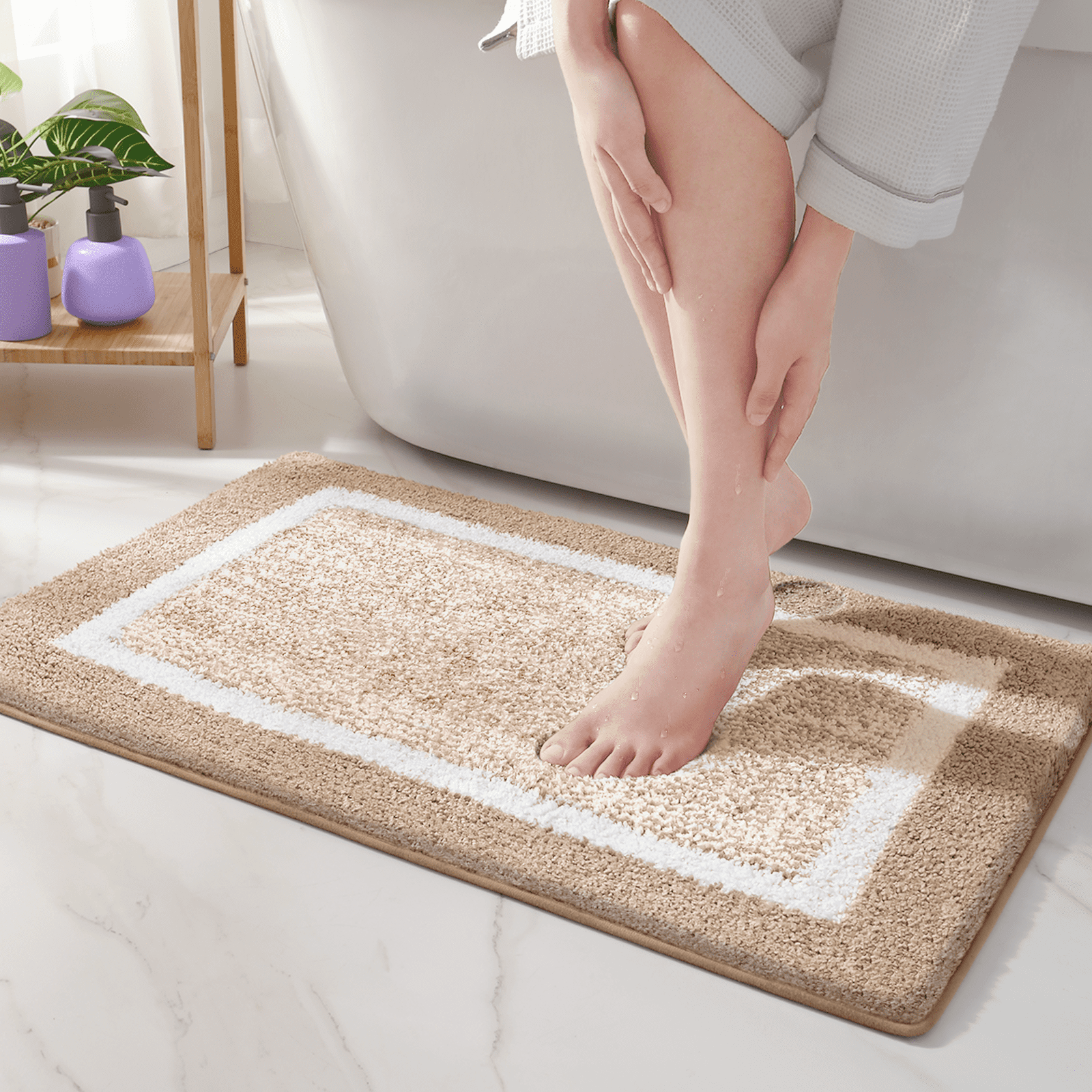 PABUBE Bathroom Rug, Soft Absorbent Bathroom Mat and Bath Mat, Premium Microfiber Shag Bath Rug Machine Washable
