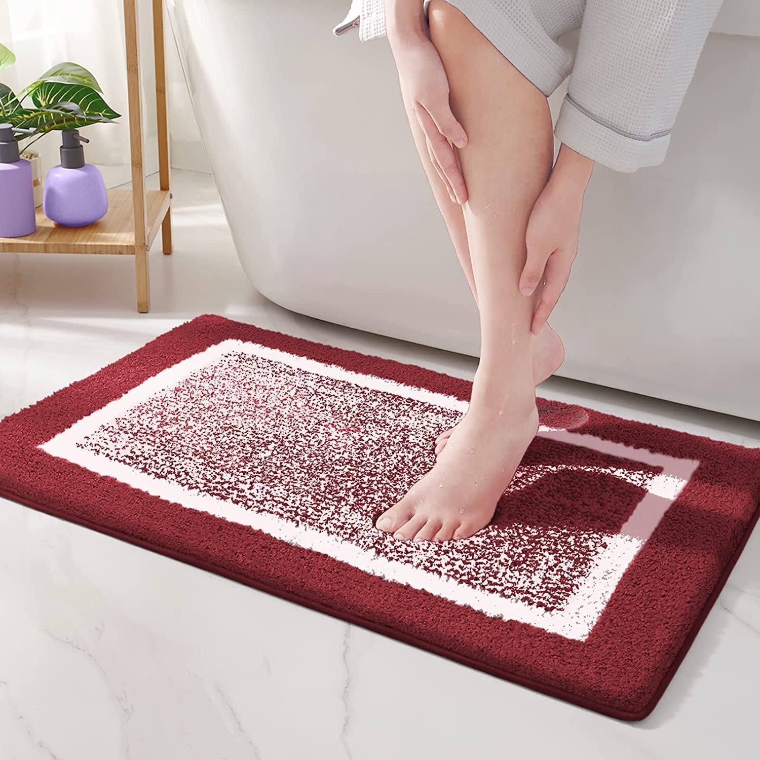 PABUBE Bathroom Rug, Soft Absorbent Bathroom Mat and Bath Mat, Premium Microfiber Shag Bath Rug Machine Washable