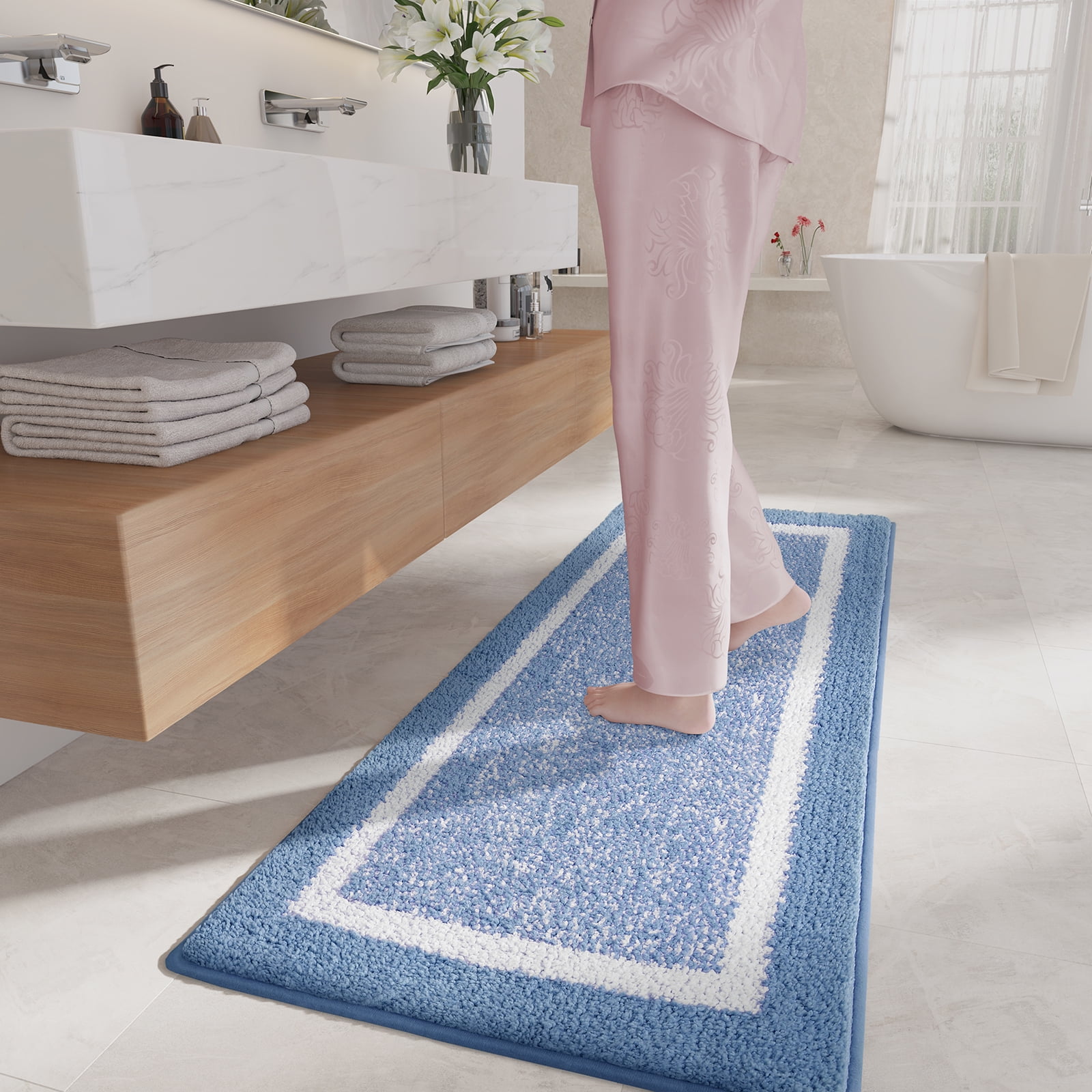 PABUBE Bathroom Rug, Soft Absorbent Bathroom Mat and Bath Mat, Premium Microfiber Shag Bath Rug Machine Washable