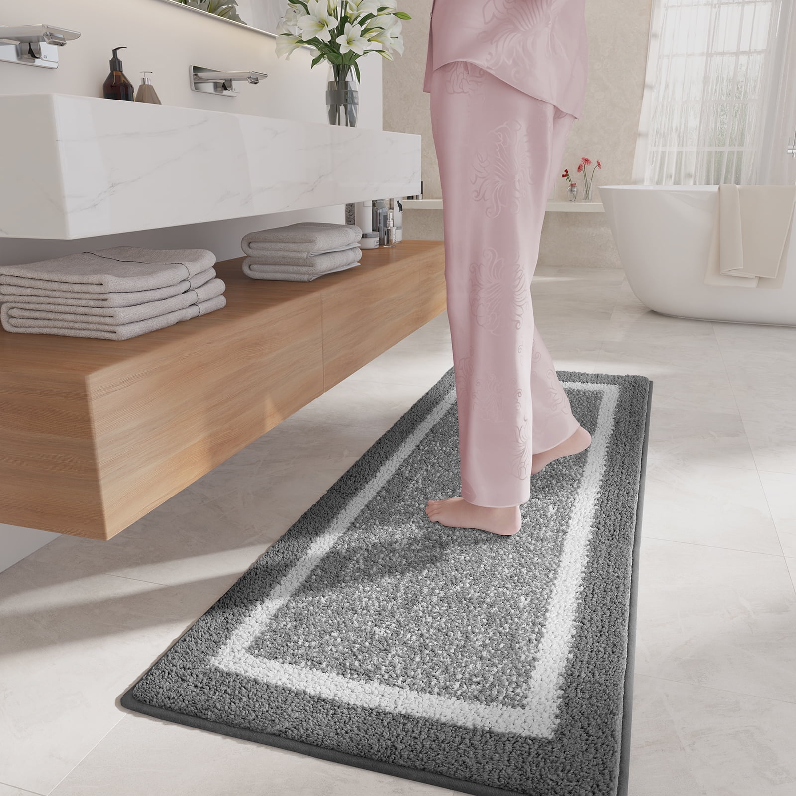 PABUBE Bathroom Rug, Soft Absorbent Bathroom Mat and Bath Mat, Premium Microfiber Shag Bath Rug Machine Washable