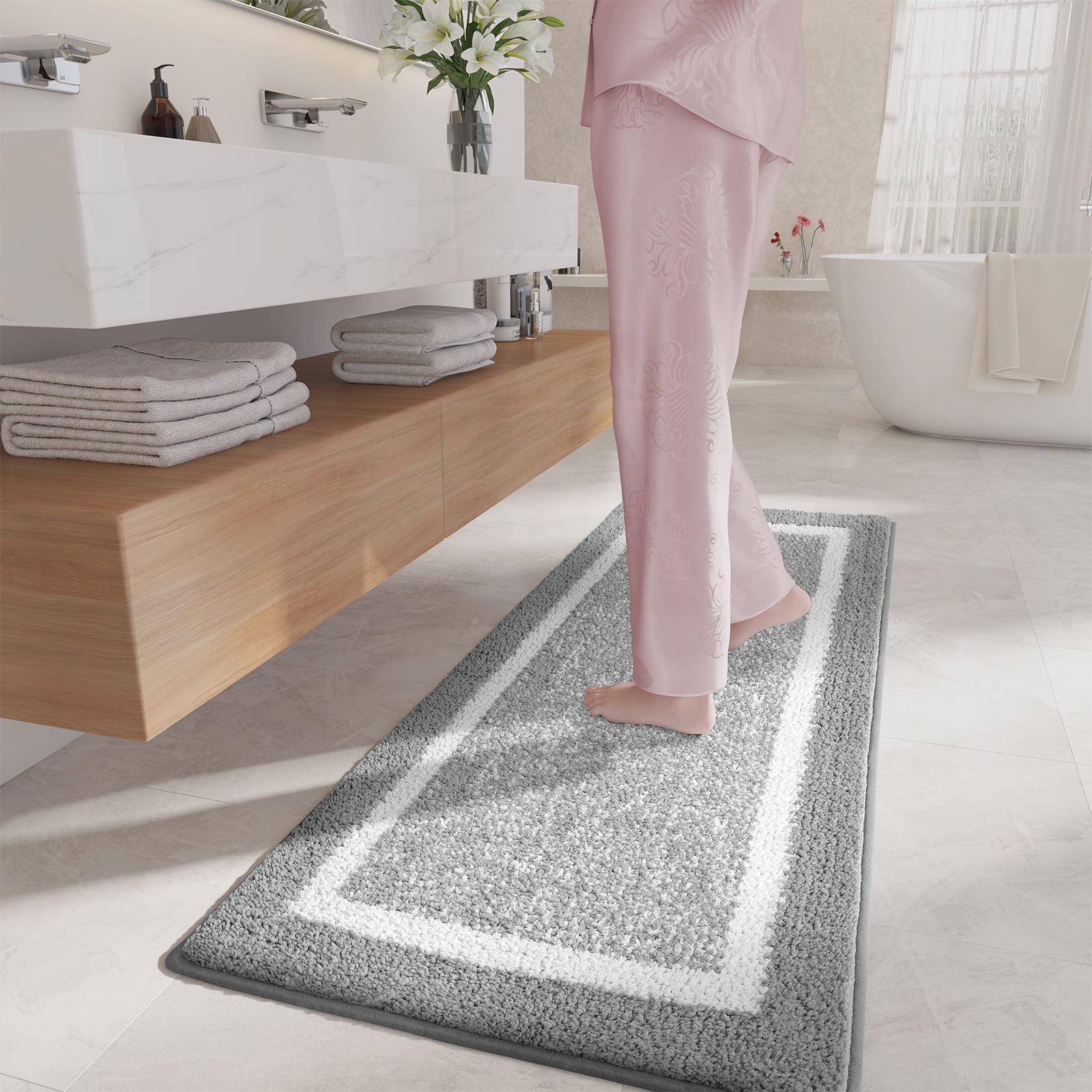 PABUBE Bathroom Rug, Soft Absorbent Bathroom Mat and Bath Mat, Premium Microfiber Shag Bath Rug Machine Washable