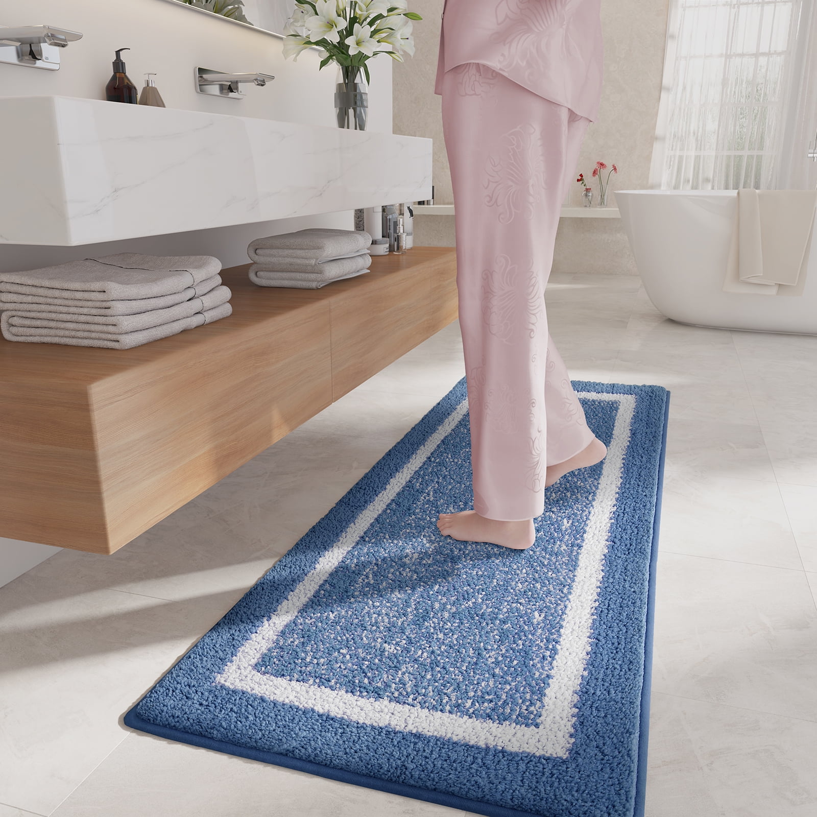 PABUBE Bathroom Rug, Soft Absorbent Bathroom Mat and Bath Mat, Premium Microfiber Shag Bath Rug Machine Washable