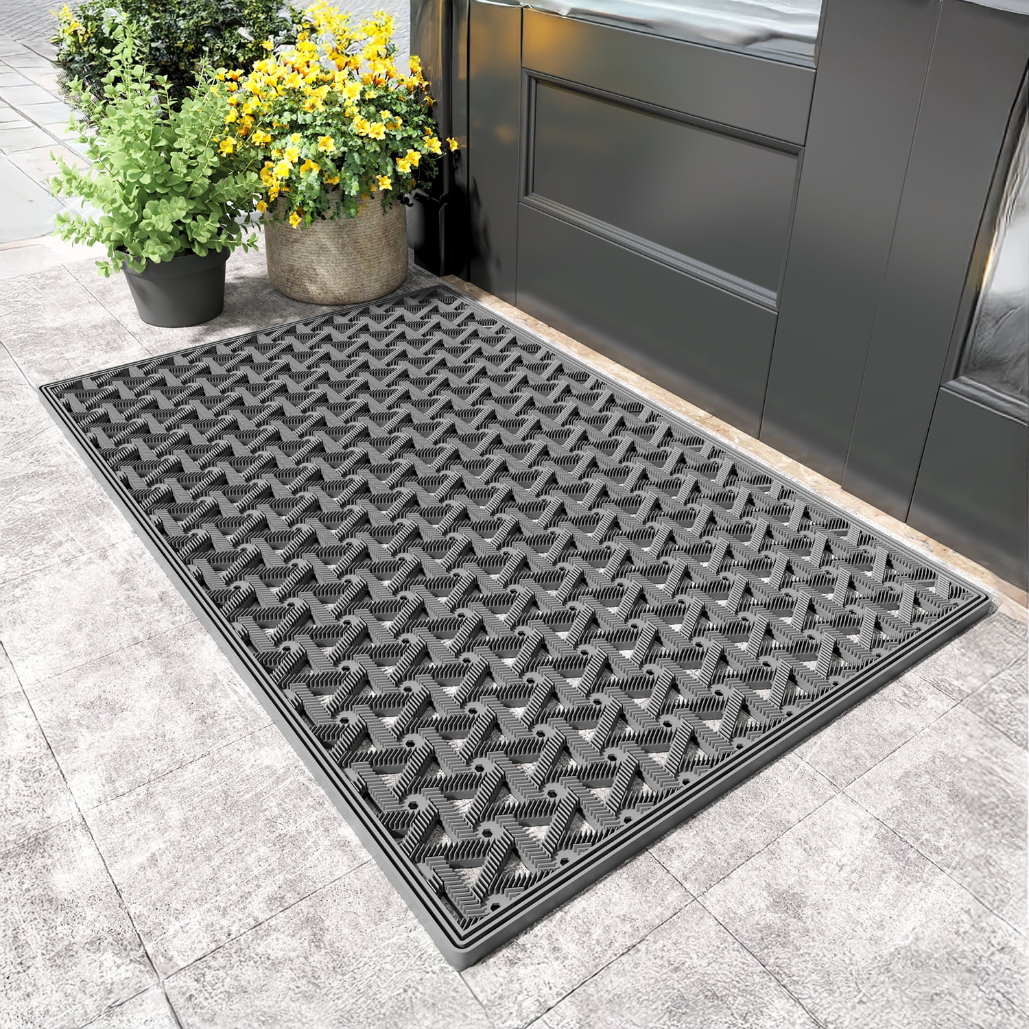 PABUBE Outdoor Doormat , Waterproof and Heavy Duty Doormat for Outside, Low Pile Dirt Trapper Rubber Outdoor Mat and Non-Slip Welcome Mat for Front Doors