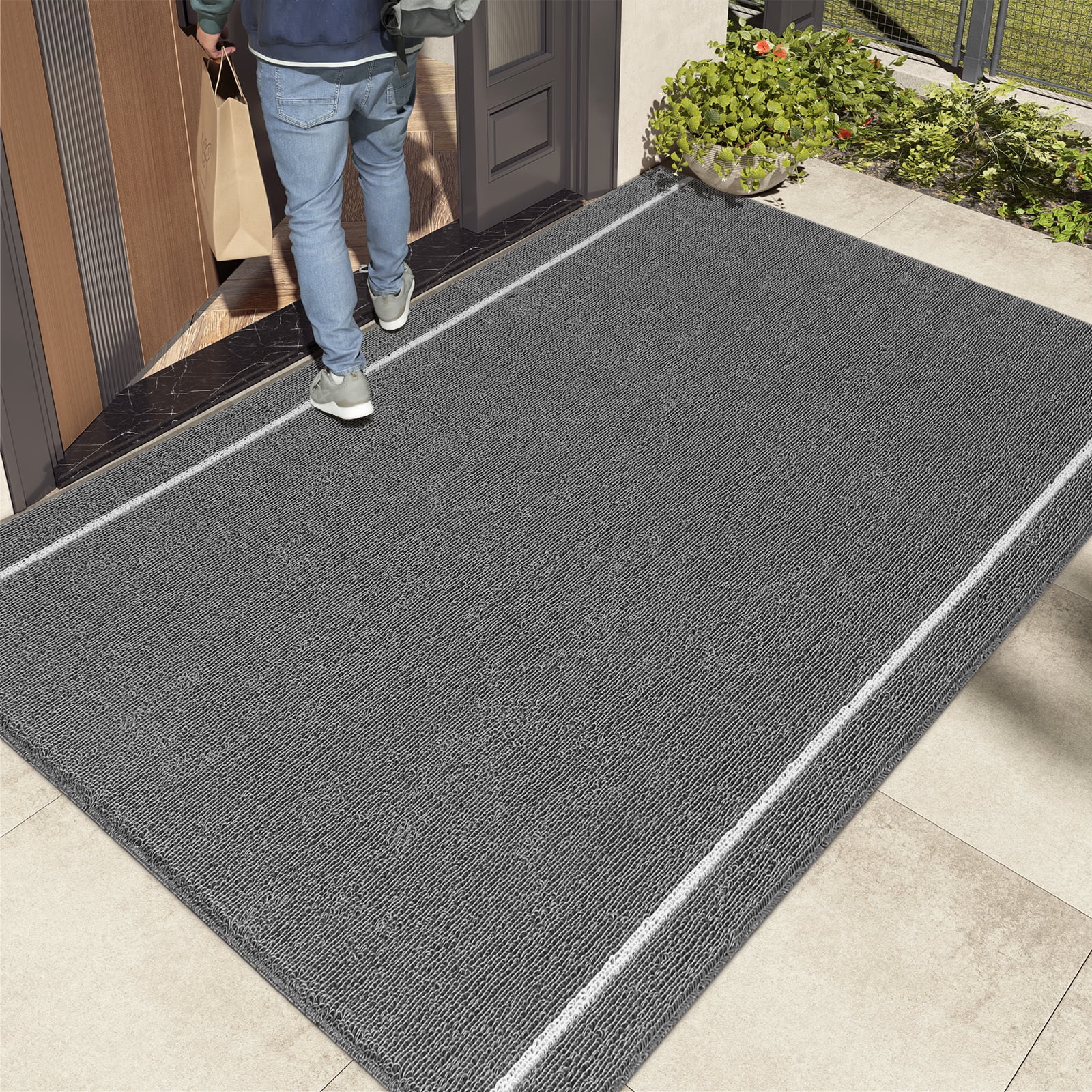 PABUBE Outdoor Doormat 17"x 29" Non Slip Doormat Absorbent Welcome Mat Low Profile Dirt Trapper Outdoor Mat Front Door Mat Entry Rug