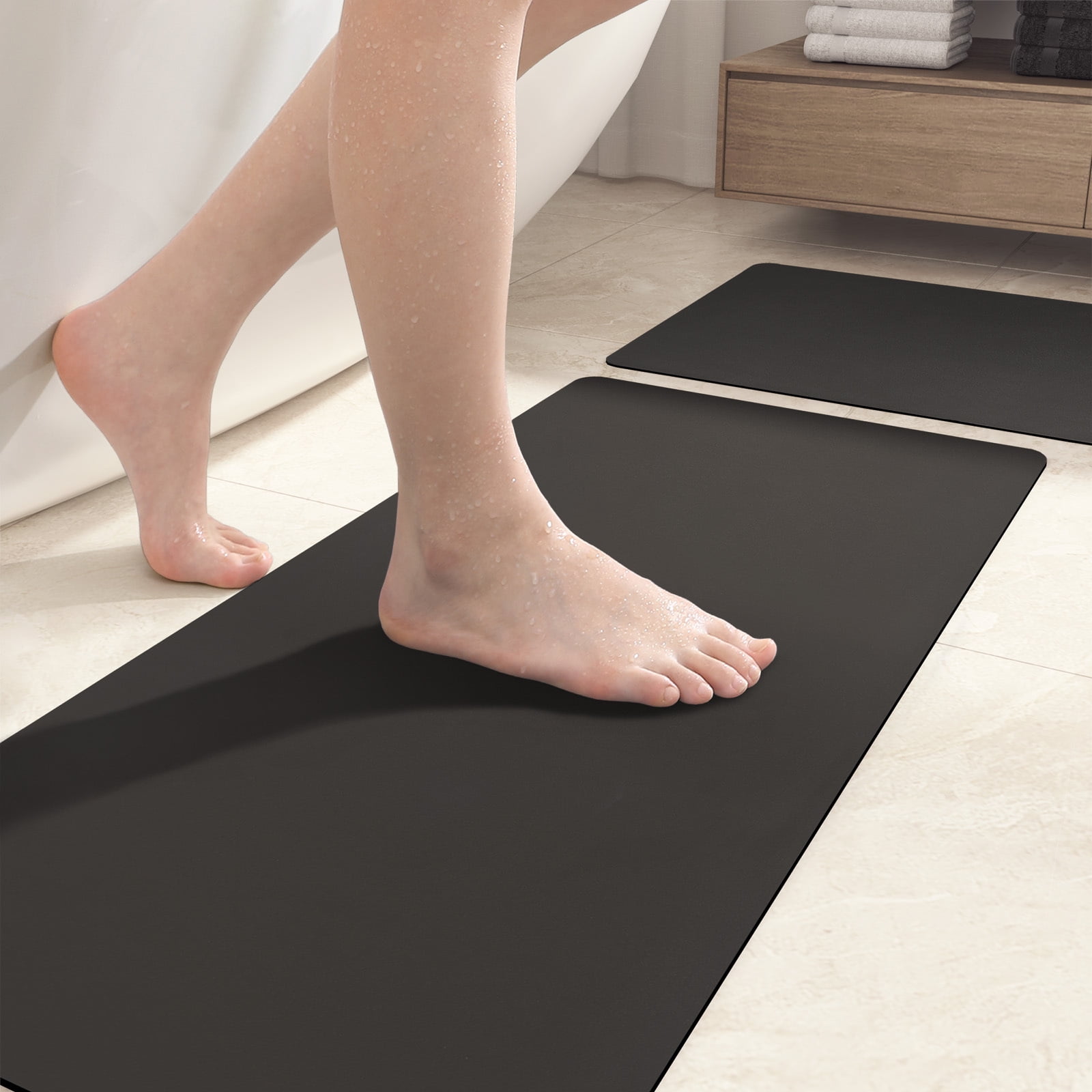 PABUBE Super Absorbent Quick Dry Bath Mat, Thin Bathroom Rug Fit Under Door, Washable Bath Rugs Shower Floor Mat, 16" x 24", Gray