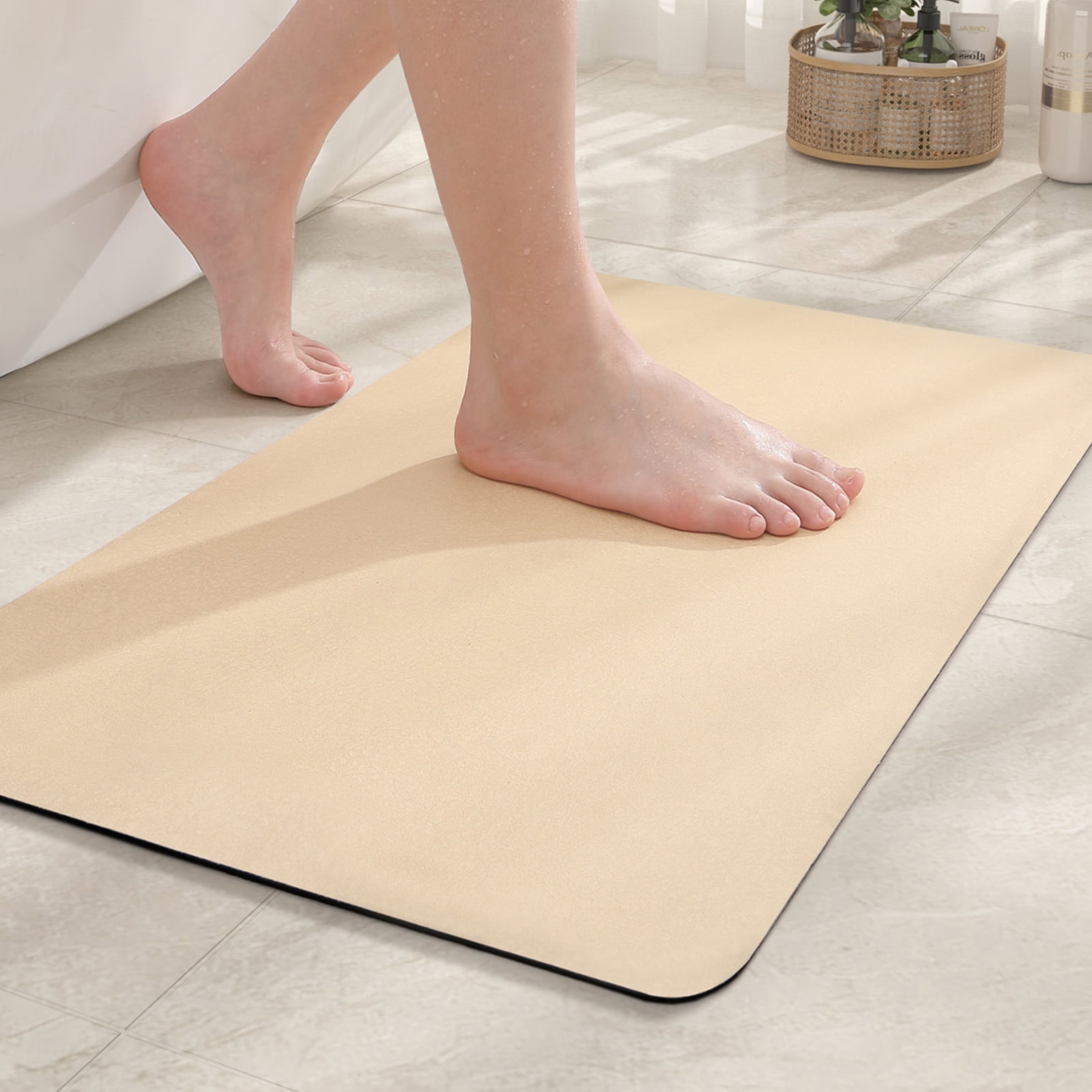 PABUBE Super Absorbent Quick Dry Bath Mat, Thin Bathroom Rug Fit Under Door, Washable Bath Rugs Shower Floor Mat, 16" x 24", Gray