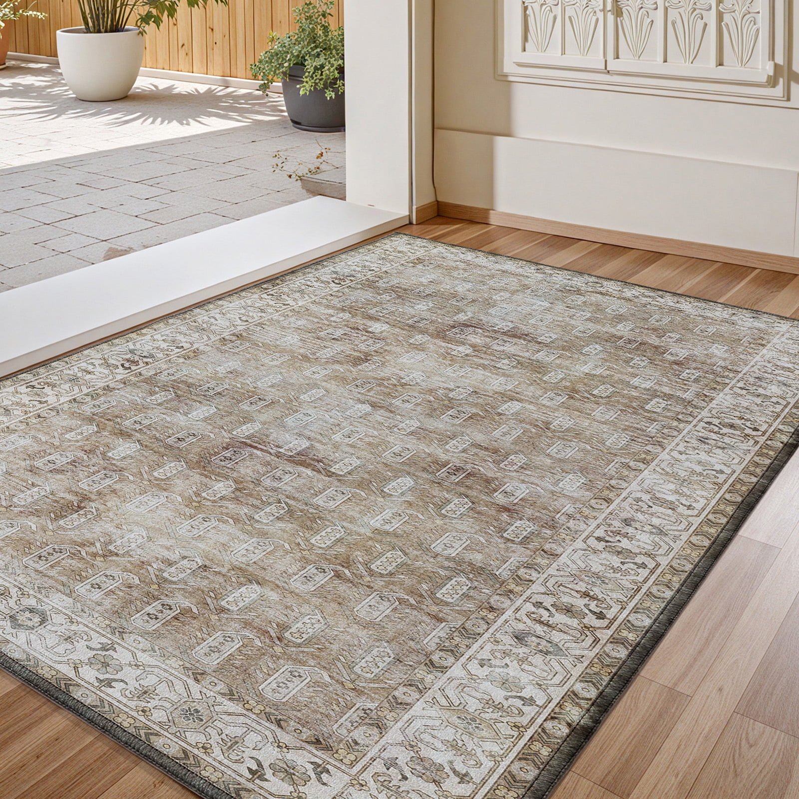 PABUBE Vintage Indoor Doormat Washable, Boho Entry Rug for Front Door - Low Profile Retro Welcome Mat for Inside Non Slip Entryway Rug