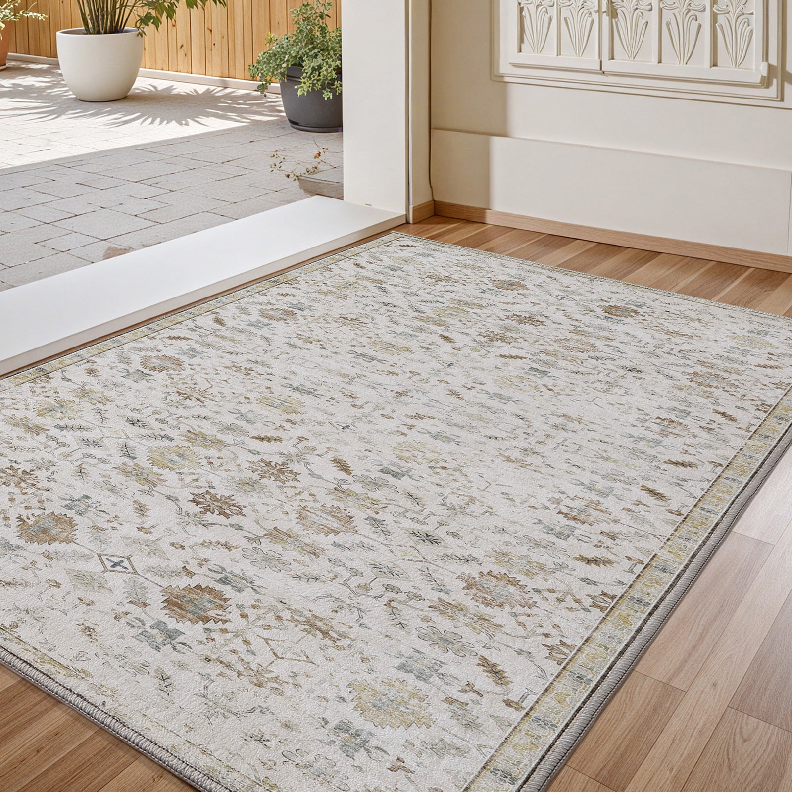 PABUBE Vintage Indoor Doormat Washable, Boho Entry Rug for Front Door - Low Profile Retro Welcome Mat for Inside Non Slip Entryway Rug