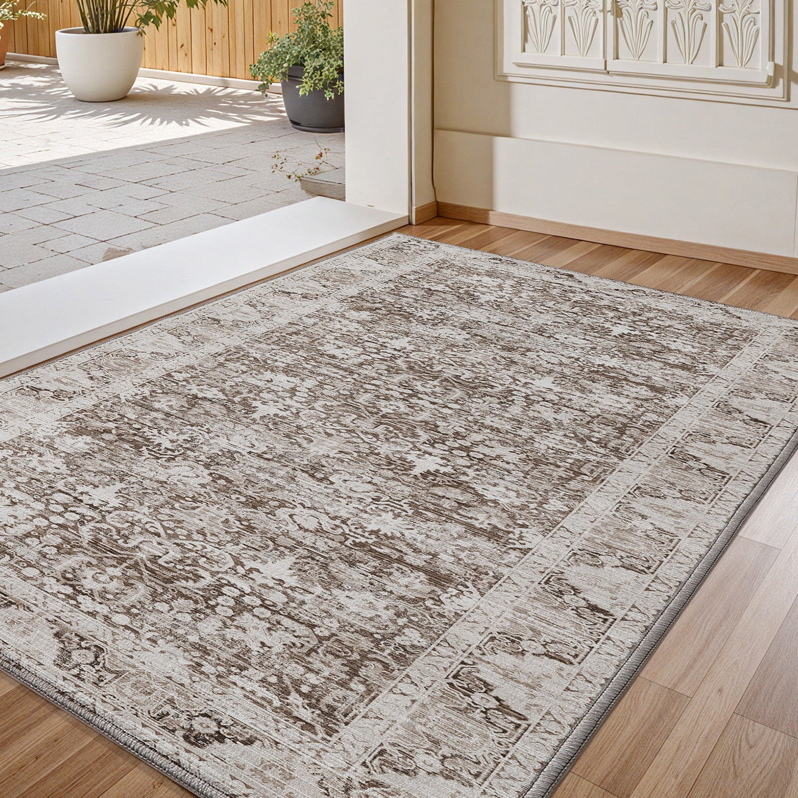 PABUBE Vintage Indoor Doormat Washable, Boho Entry Rug for Front Door - Low Profile Retro Welcome Mat for Inside Non Slip Entryway Rug