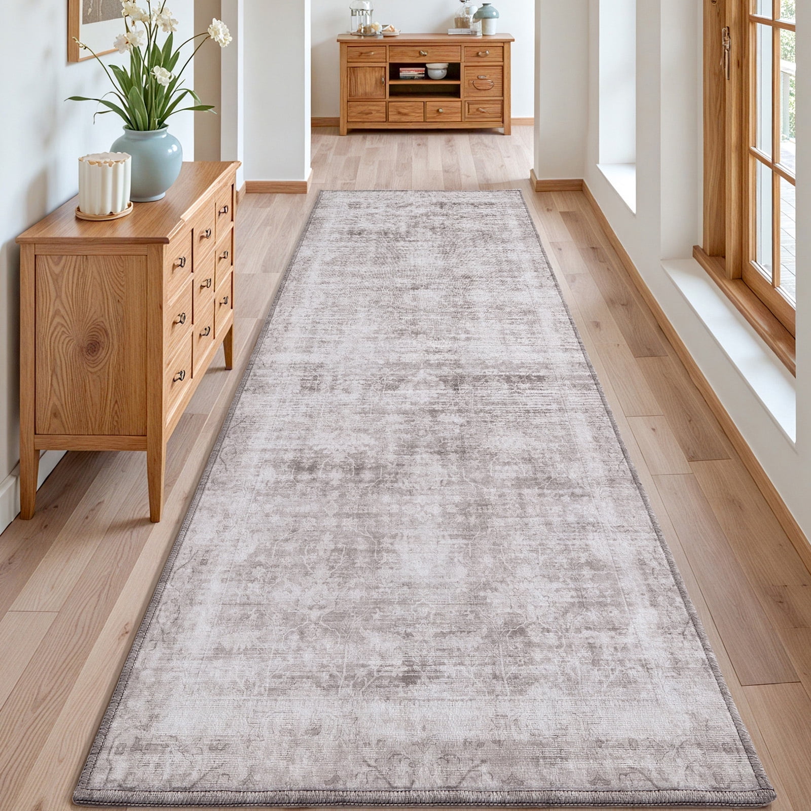 PABUBE Vintage Runner Rug, Non Slip Machine Washable Fade Resistan