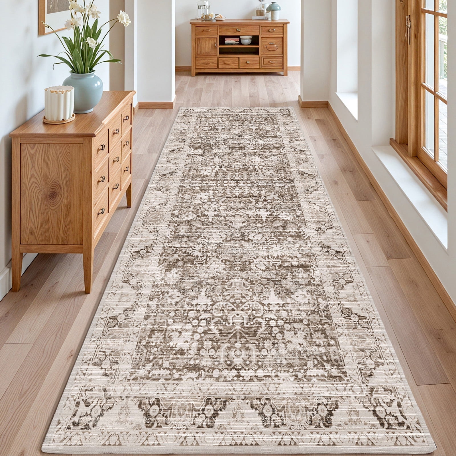 PABUBE Vintage Runner Rug, Non Slip Machine Washable Fade Resistan