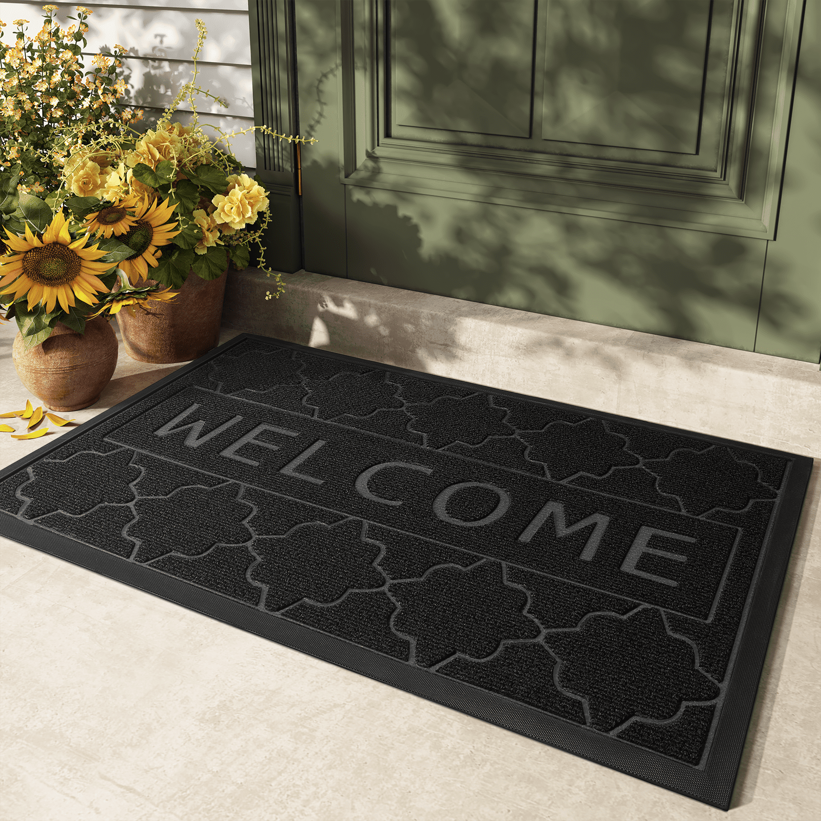 PABUBE Welcome Mat Front Door Mat Non-slip Doormat, Low Profile Outdoor Doormat Entry Rug for Entryway, Patio,