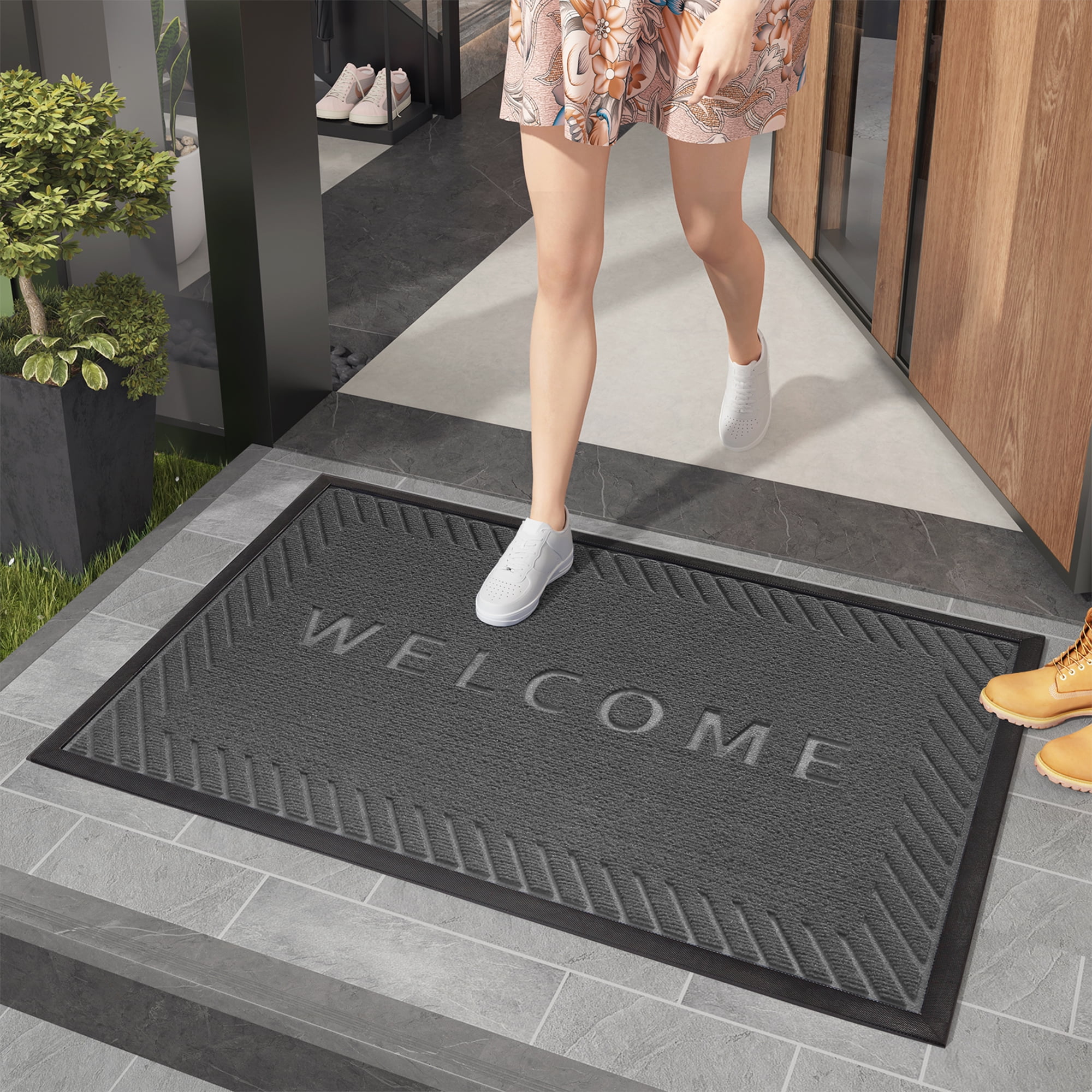 PABUBE Welcome Mat Front Door Mat Non-slip Doormat, Low Profile Outdoor Doormat Entry Rug for Entryway, Patio