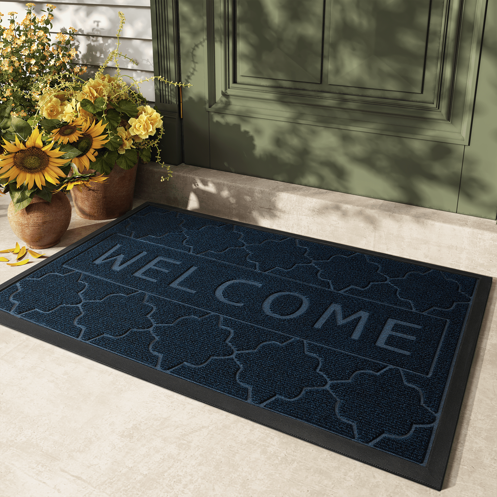 PABUBE Welcome Mat Front Door Mat Non-slip Doormat, Low Profile Outdoor Doormat Entry Rug for Entryway, Patio,