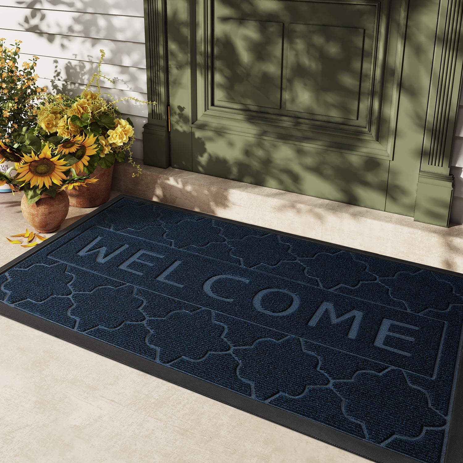 PABUBE Welcome Mat Front Door Mat Non-slip Doormat, Low Profile Outdoor Doormat Entry Rug for Entryway, Patio,