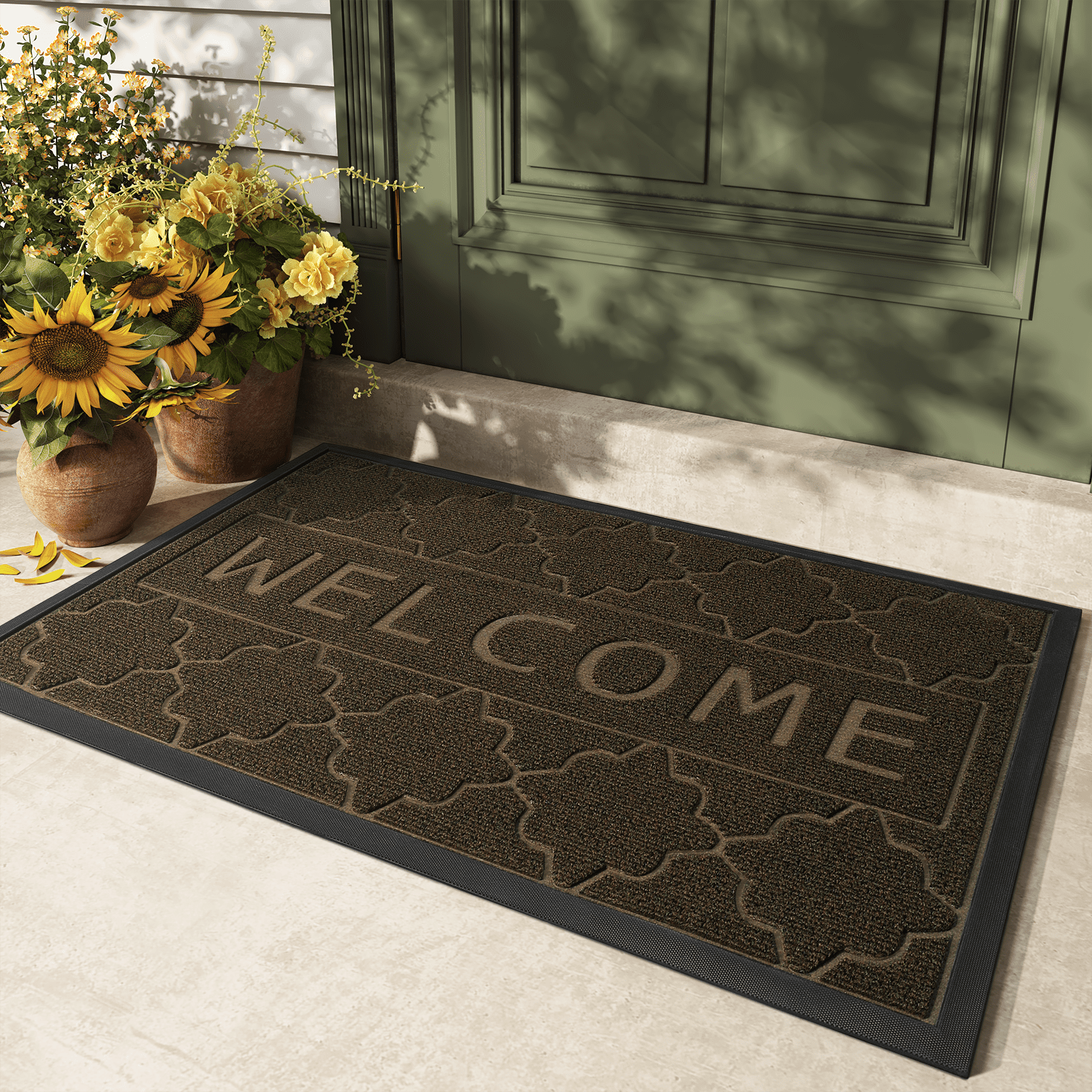 PABUBE Welcome Mat Front Door Mat Non-slip Doormat, Low Profile Outdoor Doormat Entry Rug for Entryway, Patio,