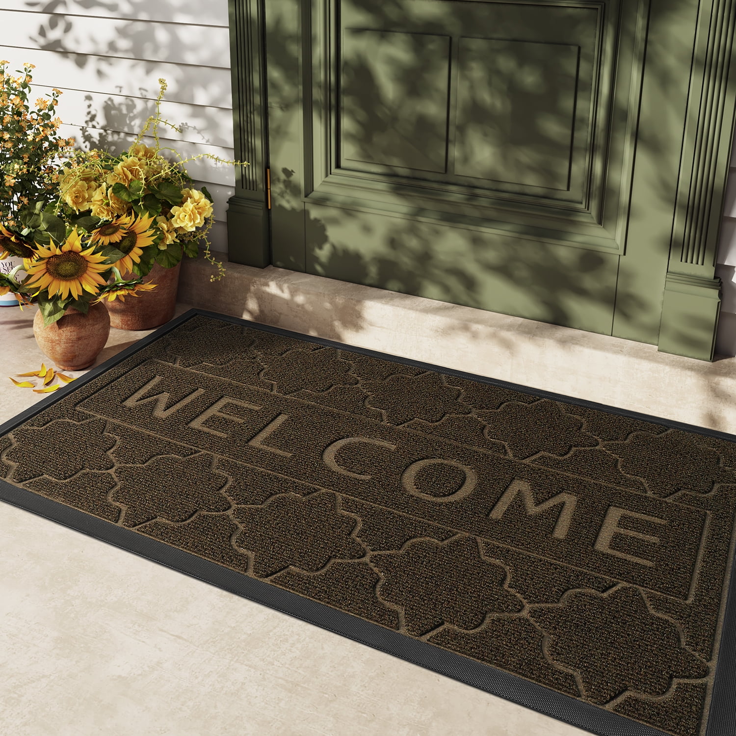 PABUBE Welcome Mat Front Door Mat Non-slip Doormat, Low Profile Outdoor Doormat Entry Rug for Entryway, Patio,