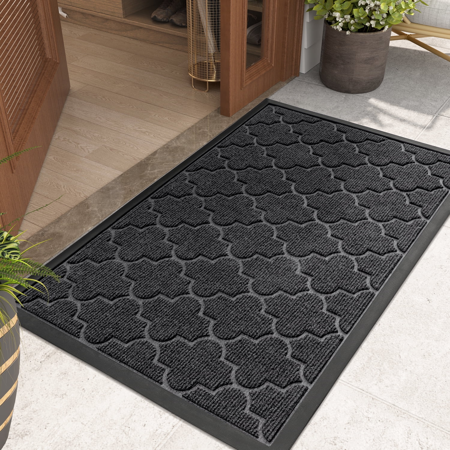 PABUBE Outdoor Door Mat Non slip Backing Doormat,Low Profile Doormat Entry Rug, Outside Floor Mat for Entryway