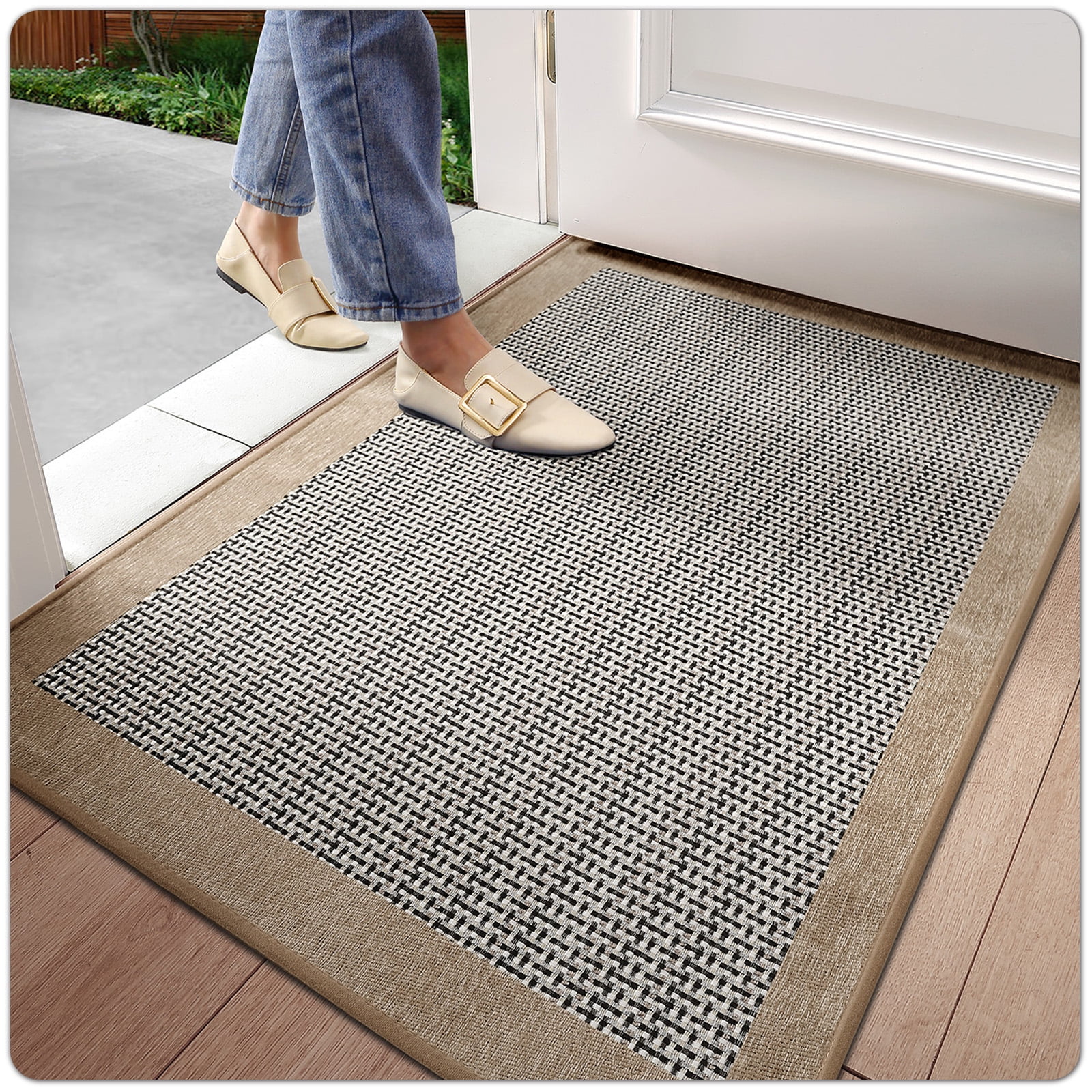 OEAKAY Door Mat Indoor Entrance Mat, Front Insider Outside Doormat, Non-Slip Washable Absorbent Low-Profile Entryway Rugs Entrance Welcome Mat, Gray Door Mat, Cross Knit Door Mat