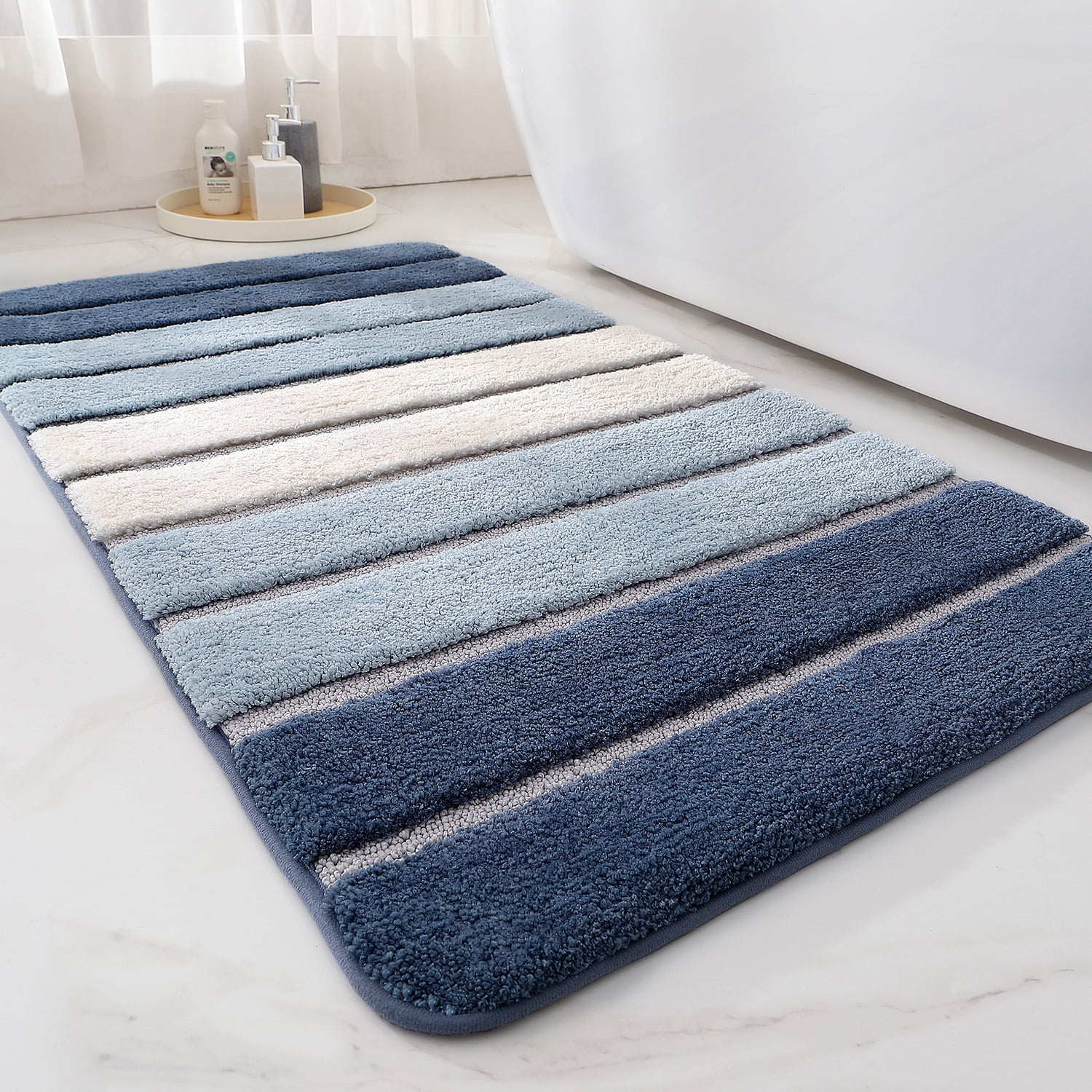 OEAKAY Bath Mat Bathroom Rug Absorbent Non-Slip Washable Shower Floor Mats Small Carpet 16"x24",Turquoise Teal and White