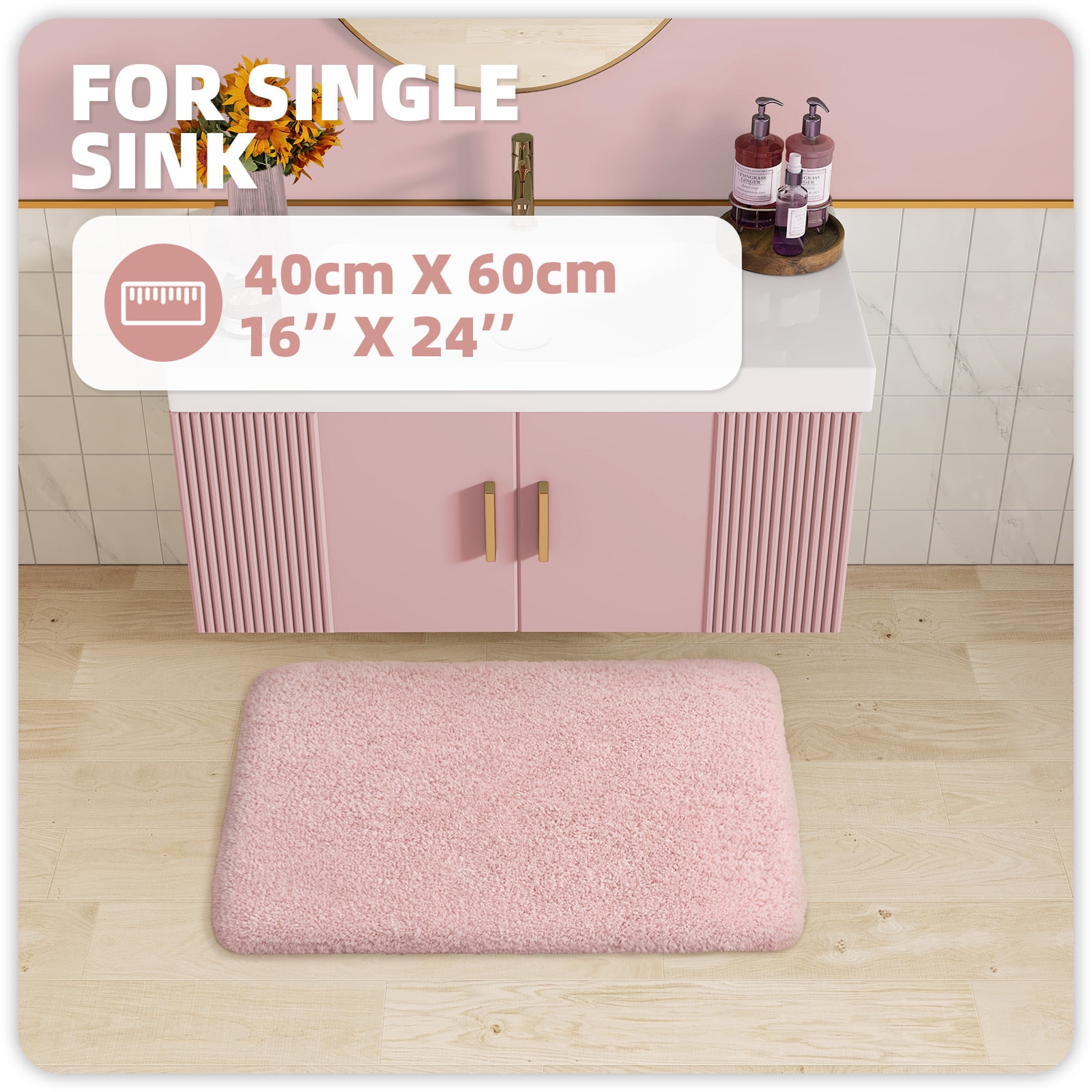 PABUBE Bathroom Rug Non-Slip Bathroom Mat Shag Bath Rugs Microfiber, Absorbent Bath Mat, Machine Washable,17"x24",White